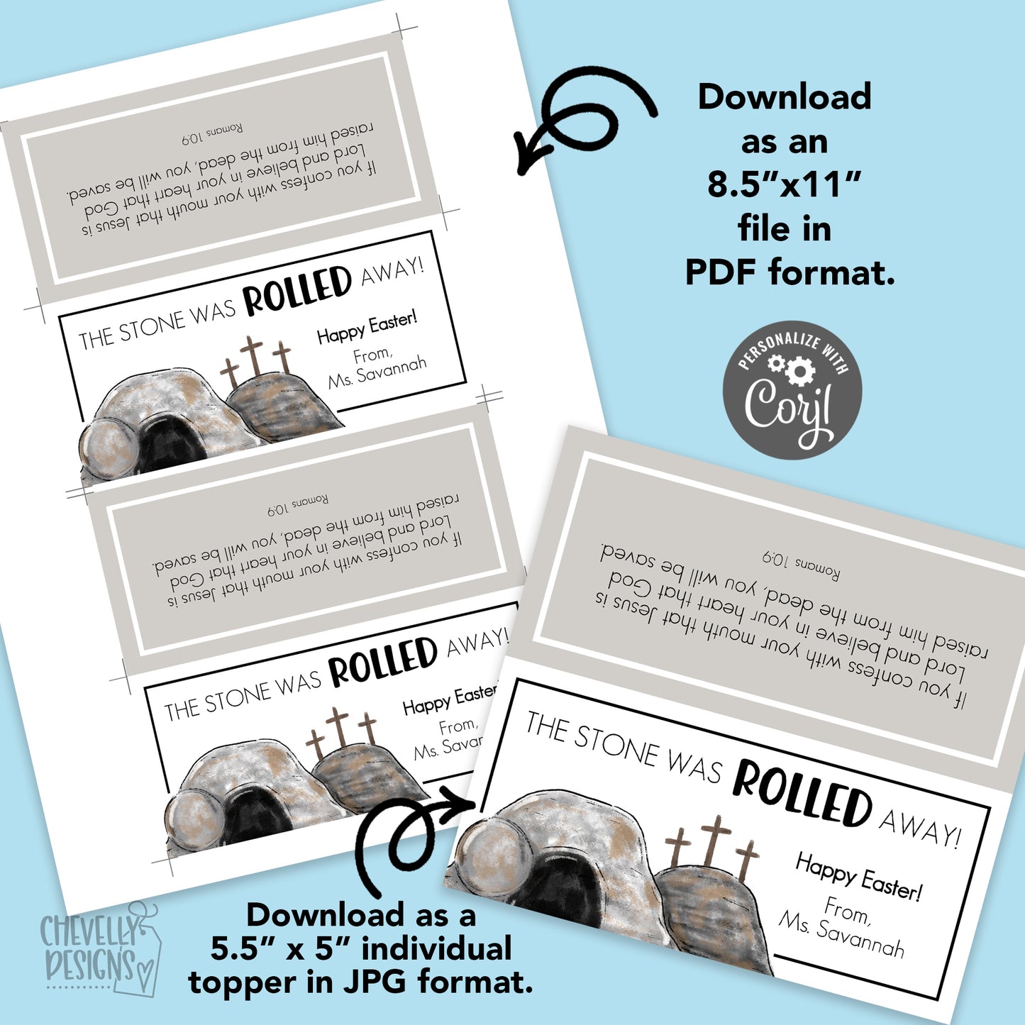 EDITABLE - The Stone was Rolled Away - Easter Treat Bag Toppers - Resurrection Gifts - Printable Digital File