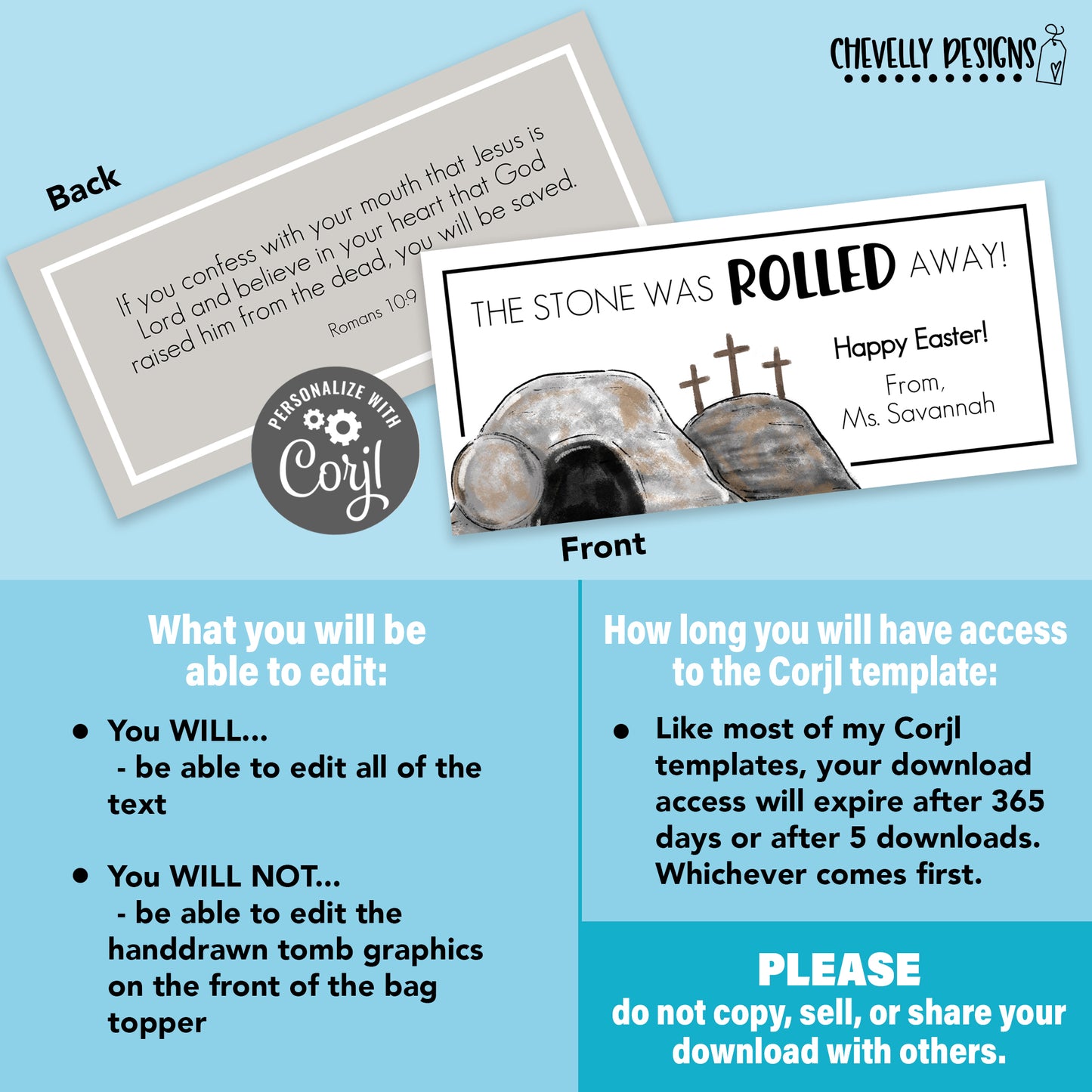 EDITABLE - The Stone was Rolled Away - Easter Treat Bag Toppers - Resurrection Gifts - Printable Digital File