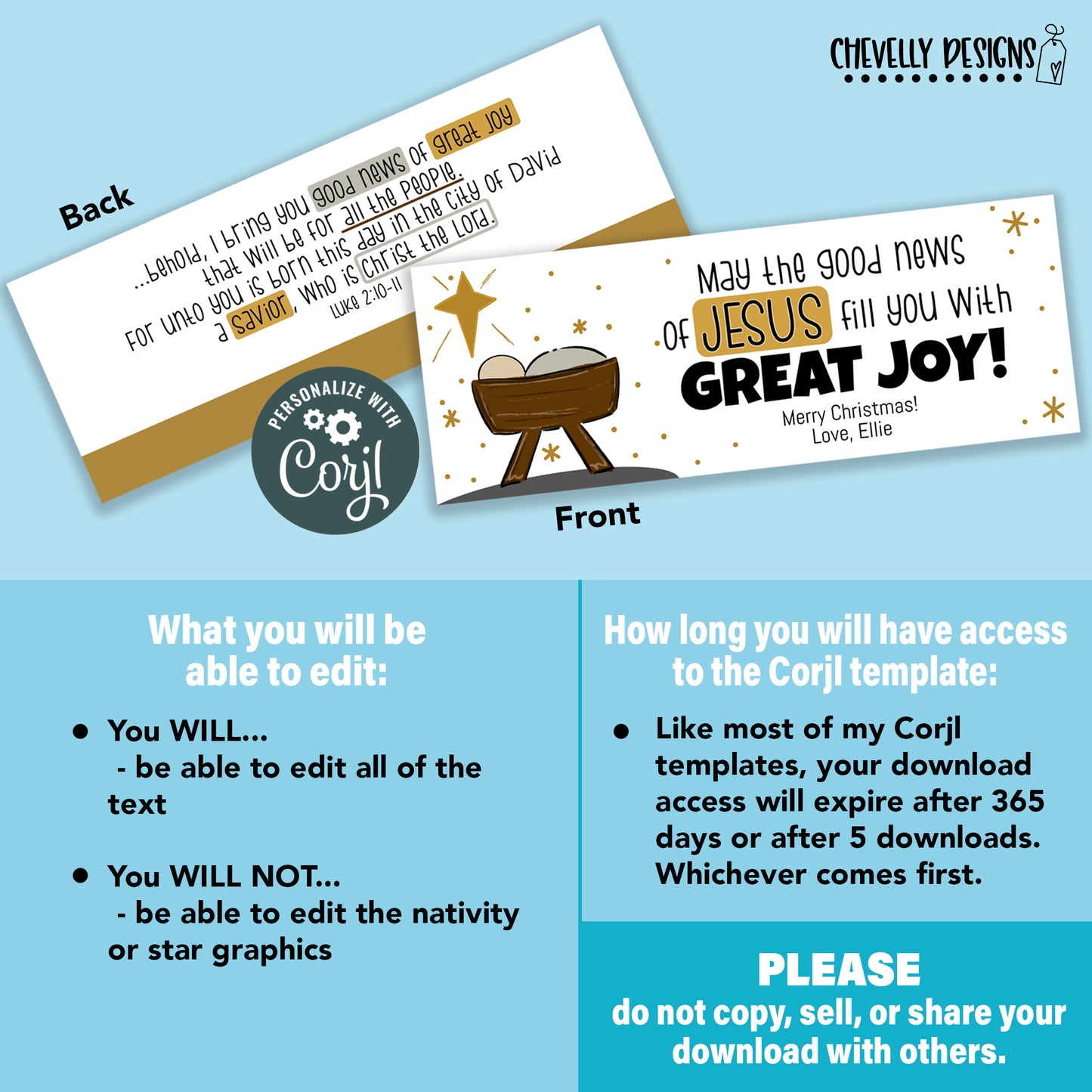 EDITABLE - Good News of Jesus Fill You with Great Joy - Christmas Treat Bag Toppers - Printable Digital File