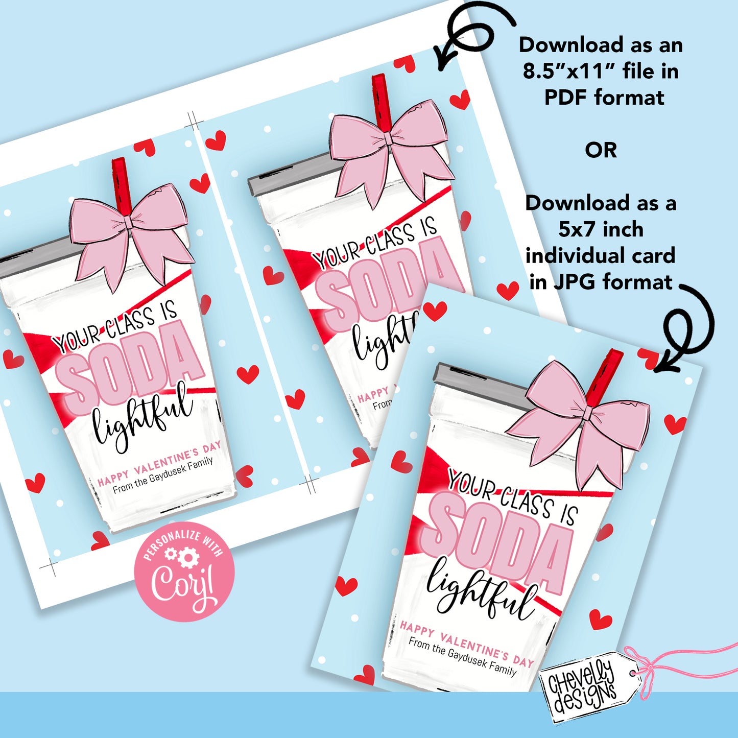 EDITABLE - Your Class is Soda Lightful - Printable 5x7 Restaurant Gift Card Holder - Teacher Gift - Digital File