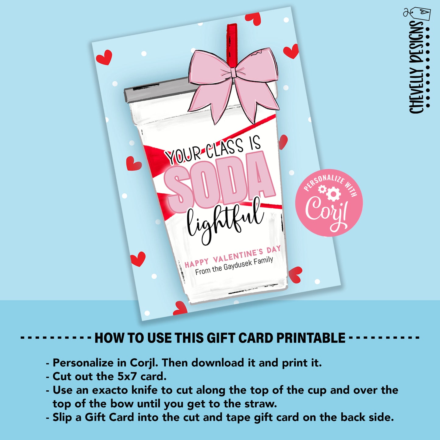 EDITABLE - Your Class is Soda Lightful - Printable 5x7 Restaurant Gift Card Holder - Teacher Gift - Digital File