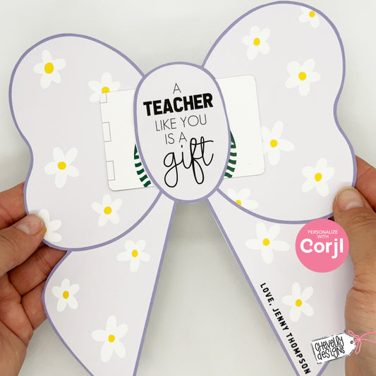 Editable, Printable Teacher Appreciation Bow Gift Tag or Gift Card Holder, Digital Download