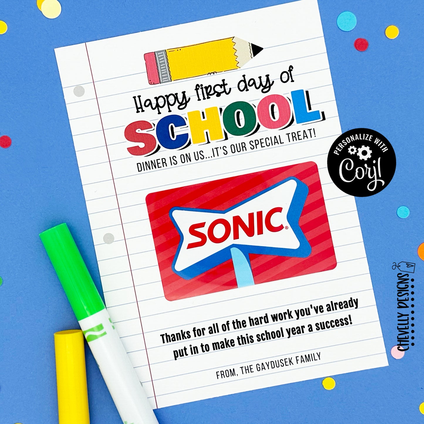 EDITABLE - Back To School Restaurant Gift Card Holder - Dinner Is On Us - Printable Digital File