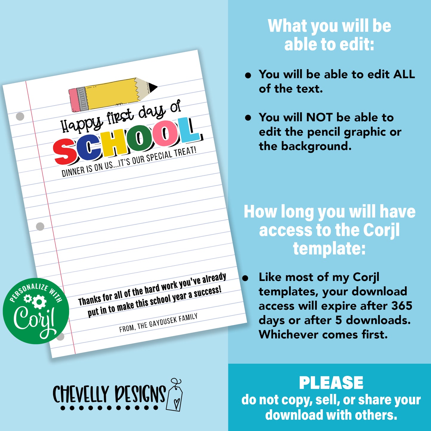 Editable Restaurant Gift Card Holder - Back To School - Dinner Is On Us - Teacher Gift - Printable Digital File
