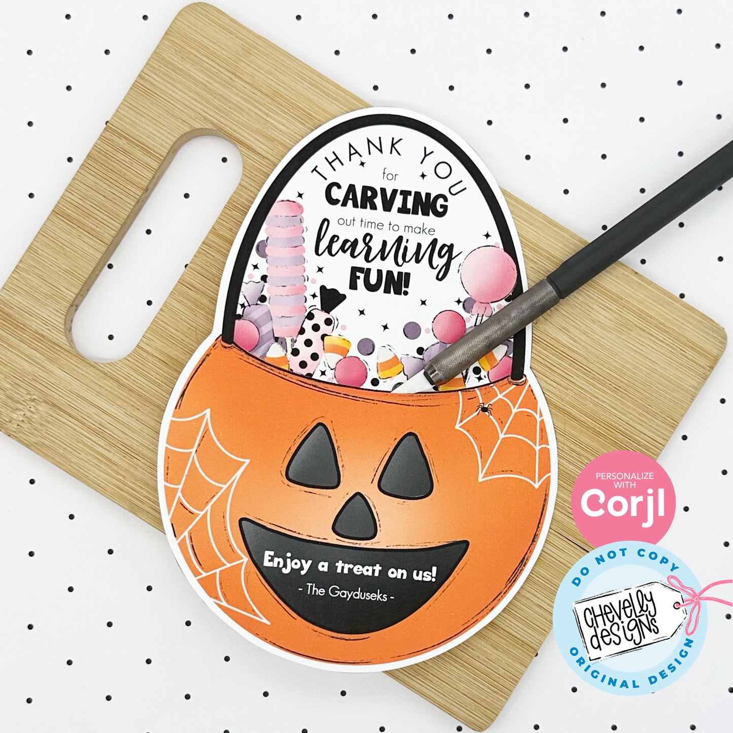 EDITABLE - Halloween Gift Card Holder for Teacher Treat -Jack-o-Lantern - Printable Digital File