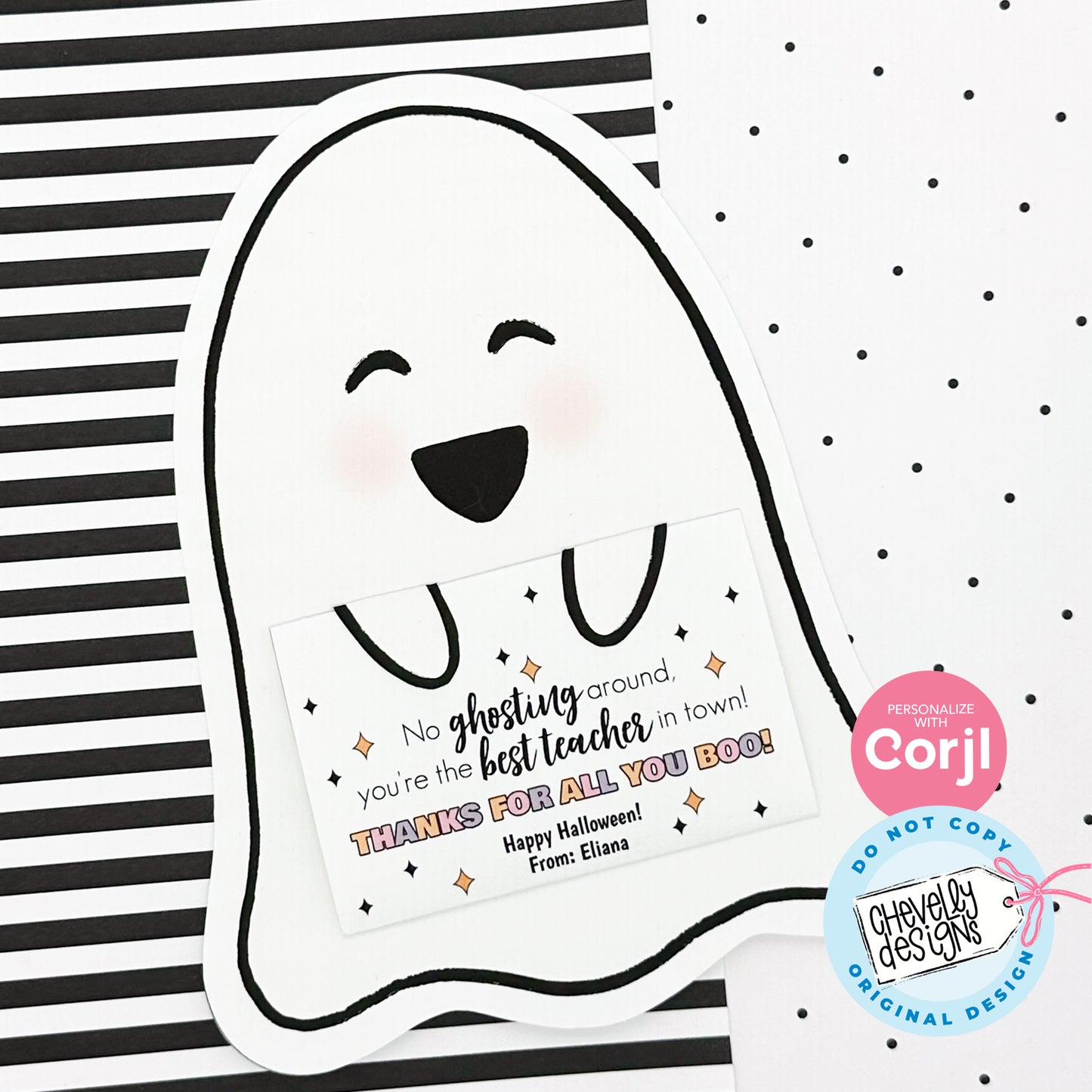 EDITABLE - Halloween Gift Card Holder for Teacher Treat - Ghost - Printable Digital File