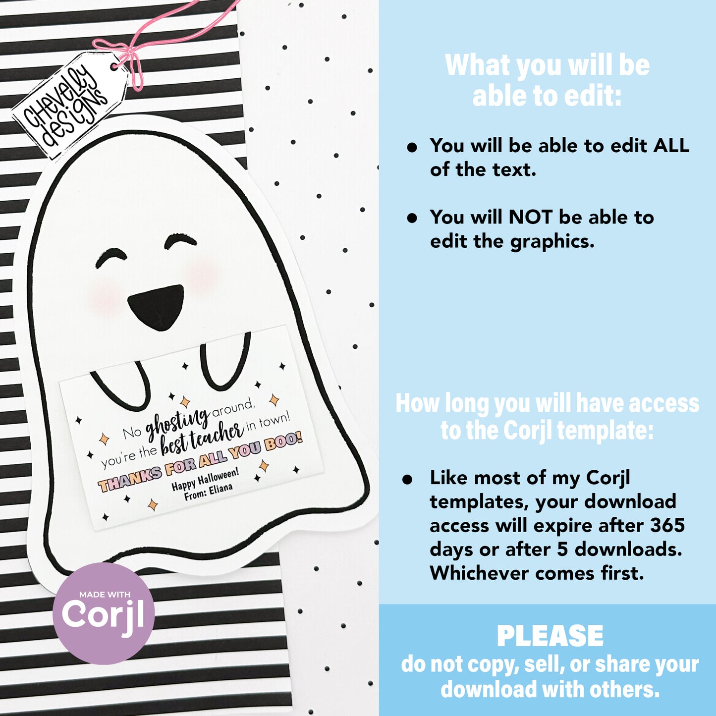 EDITABLE - Halloween Gift Card Holder for Teacher Treat - Ghost - Printable Digital File