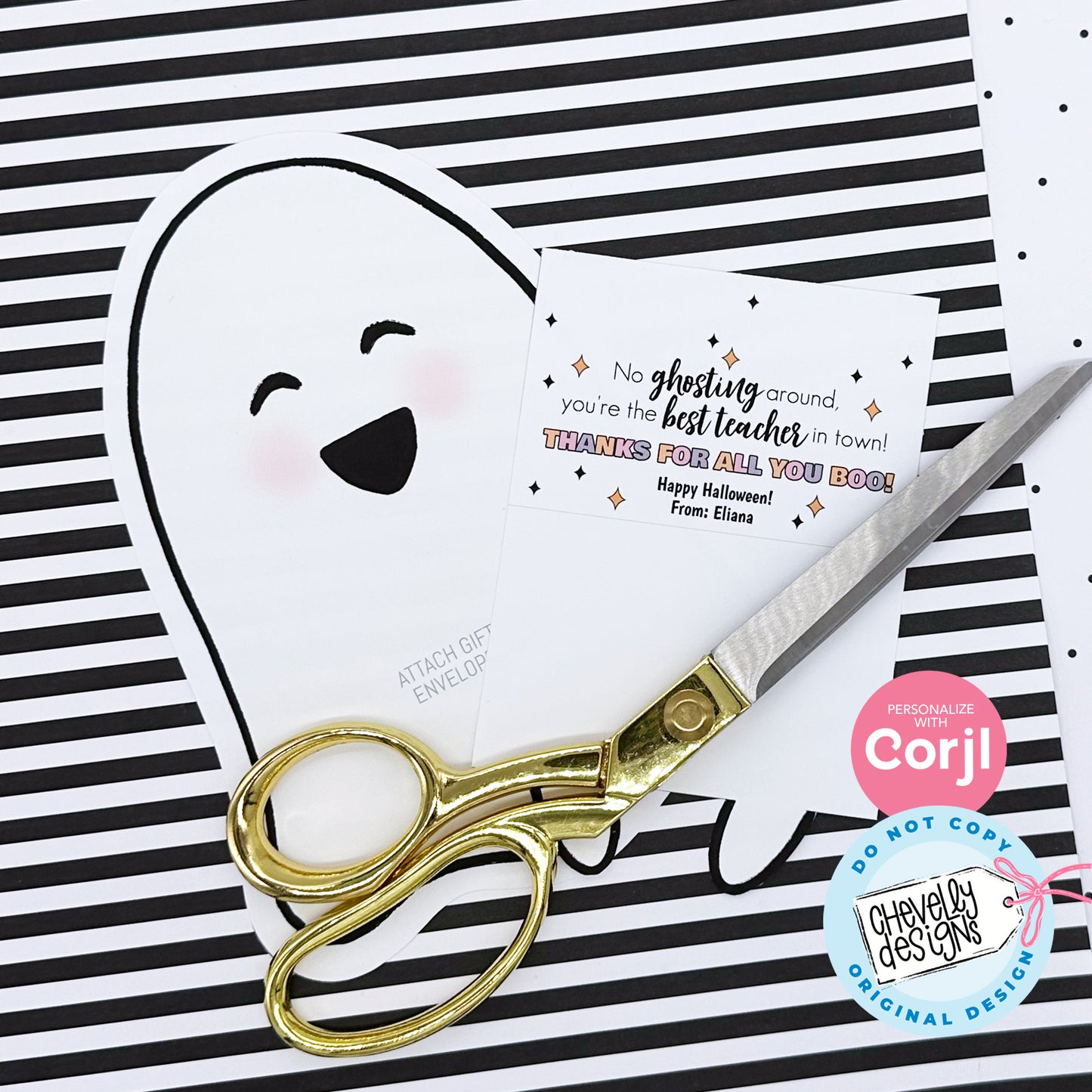 EDITABLE - Halloween Gift Card Holder for Teacher Treat - Ghost - Printable Digital File