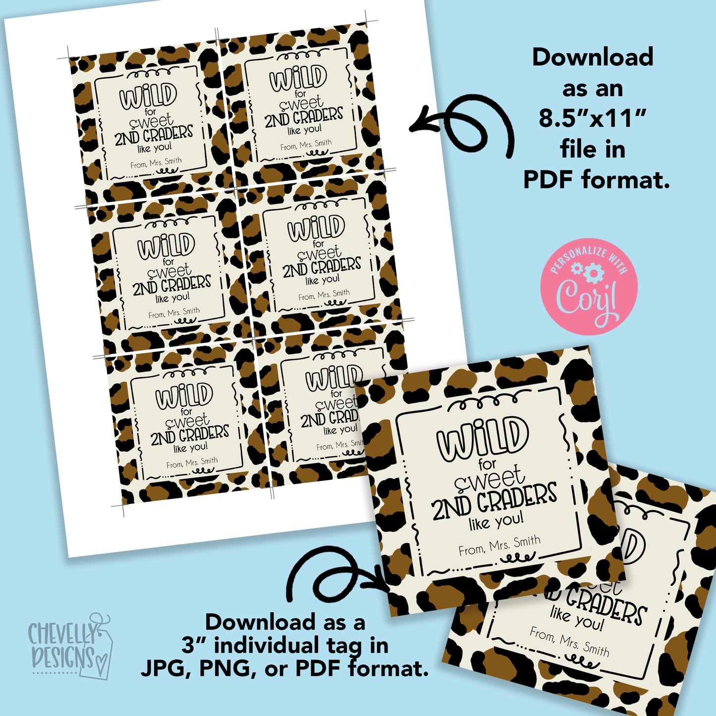 EDITABLE - Wild for Sweet Students - Leopard Print Gift Tags - Printable Digital File