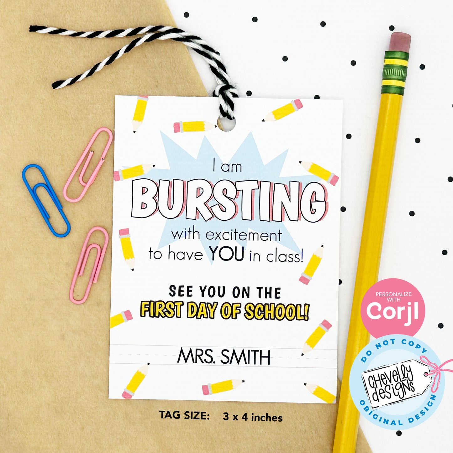 EDITABLE Back to School Gift Tag - Bursting with Excitement to have You in Class - Student Gift - Printable Digital File