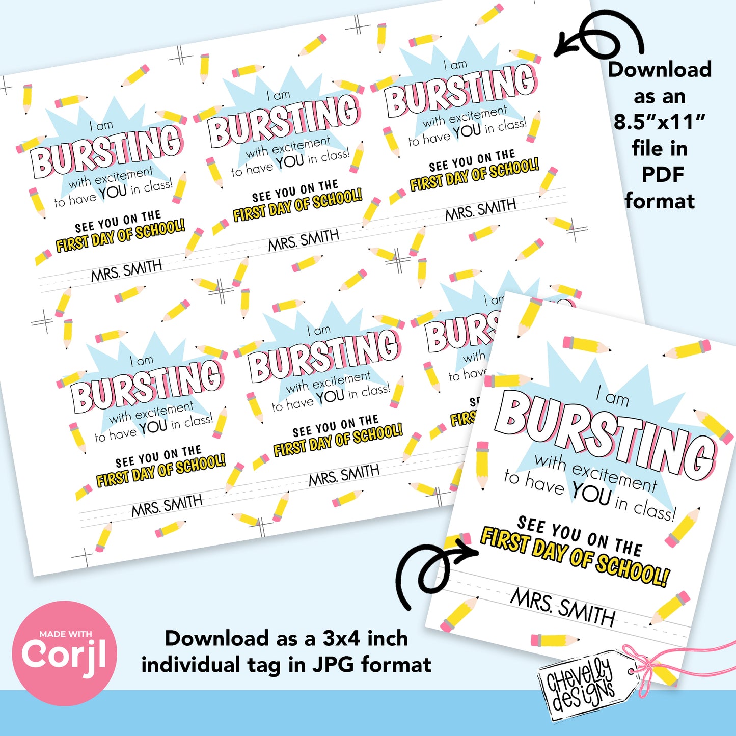 EDITABLE Back to School Gift Tag - Bursting with Excitement to have You in Class - Student Gift - Printable Digital File
