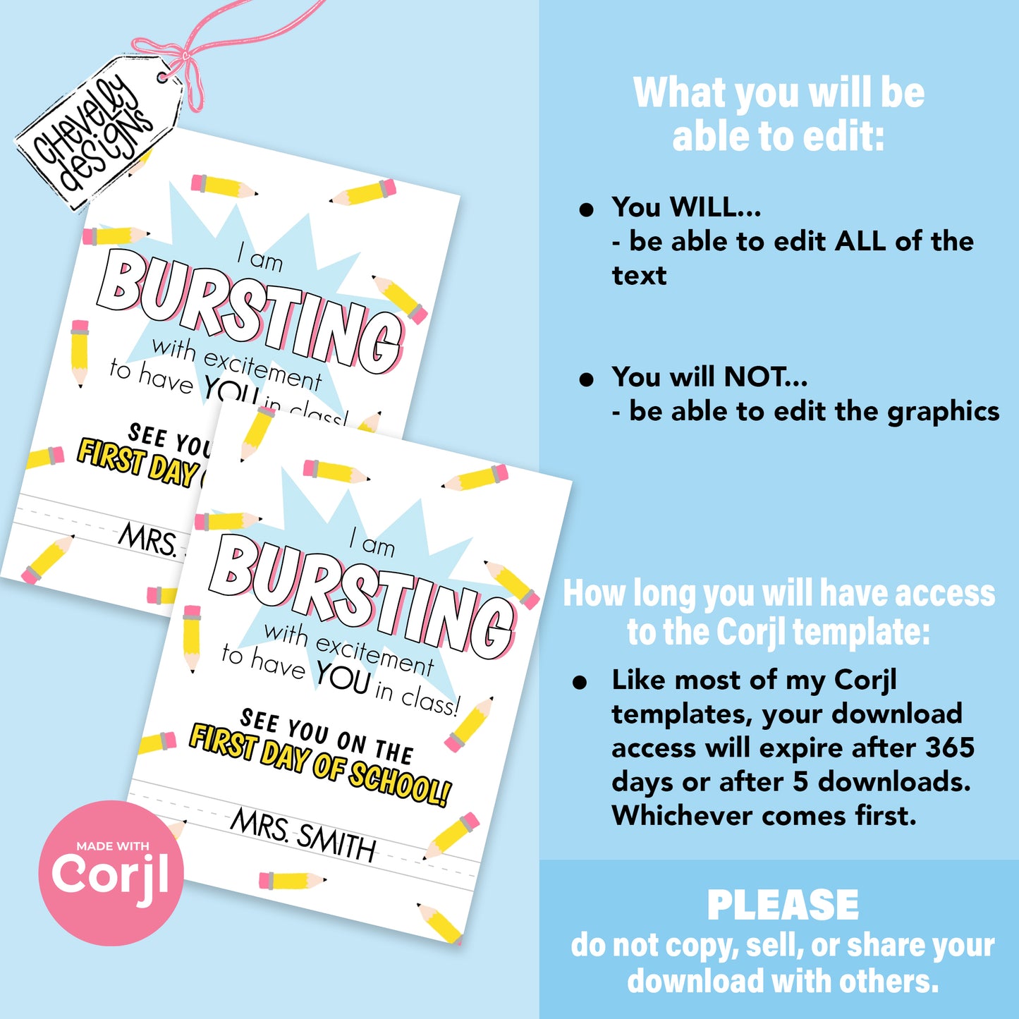 EDITABLE Back to School Gift Tag - Bursting with Excitement to have You in Class - Student Gift - Printable Digital File
