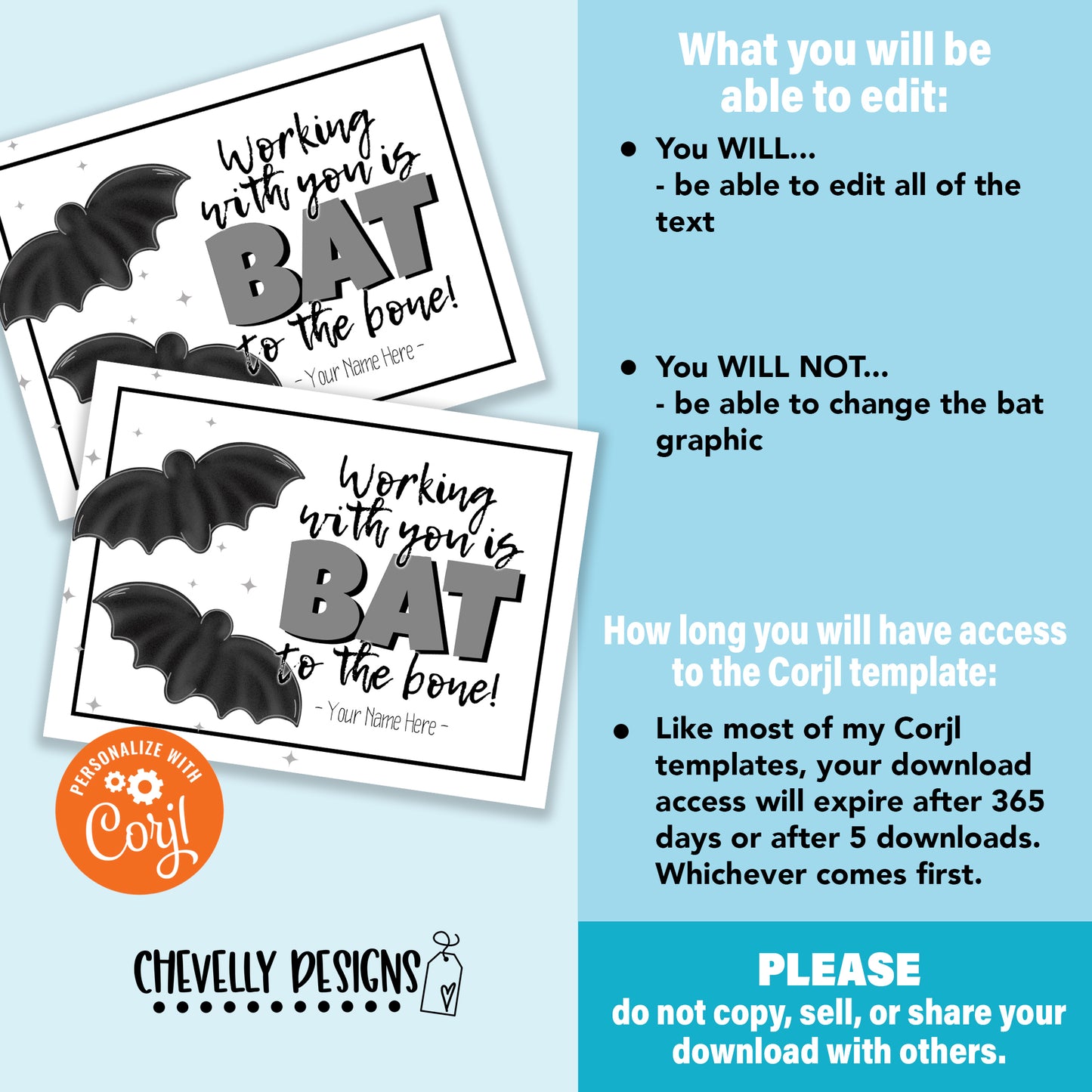 EDITABLE - Working with You is Bat to the Bone - Halloween Staff Appreciation Gift Tags - Printable Digital File