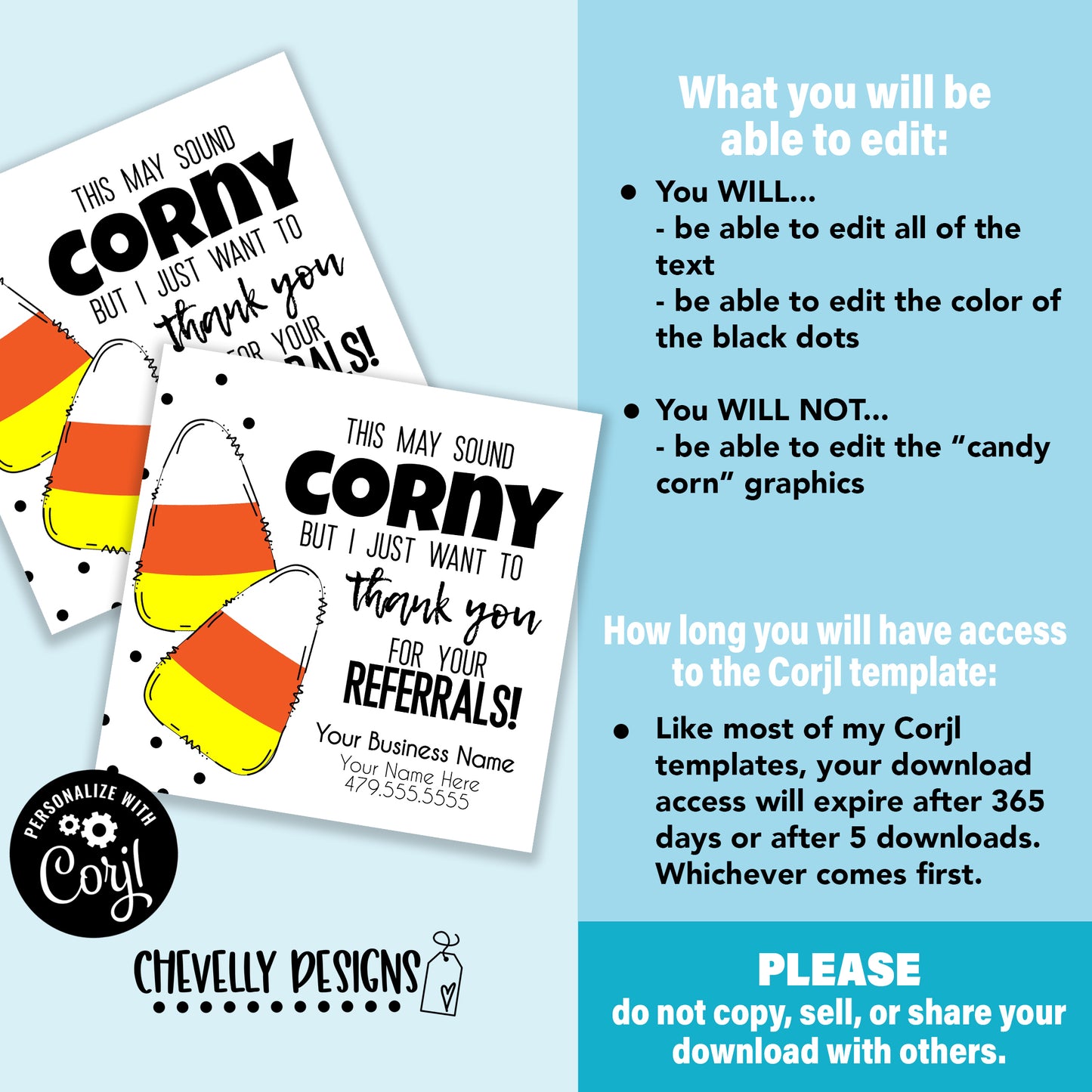EDITABLE - This May Sound Corny - Halloween Candy Corn Referral Gift Tags - Printable Digital File