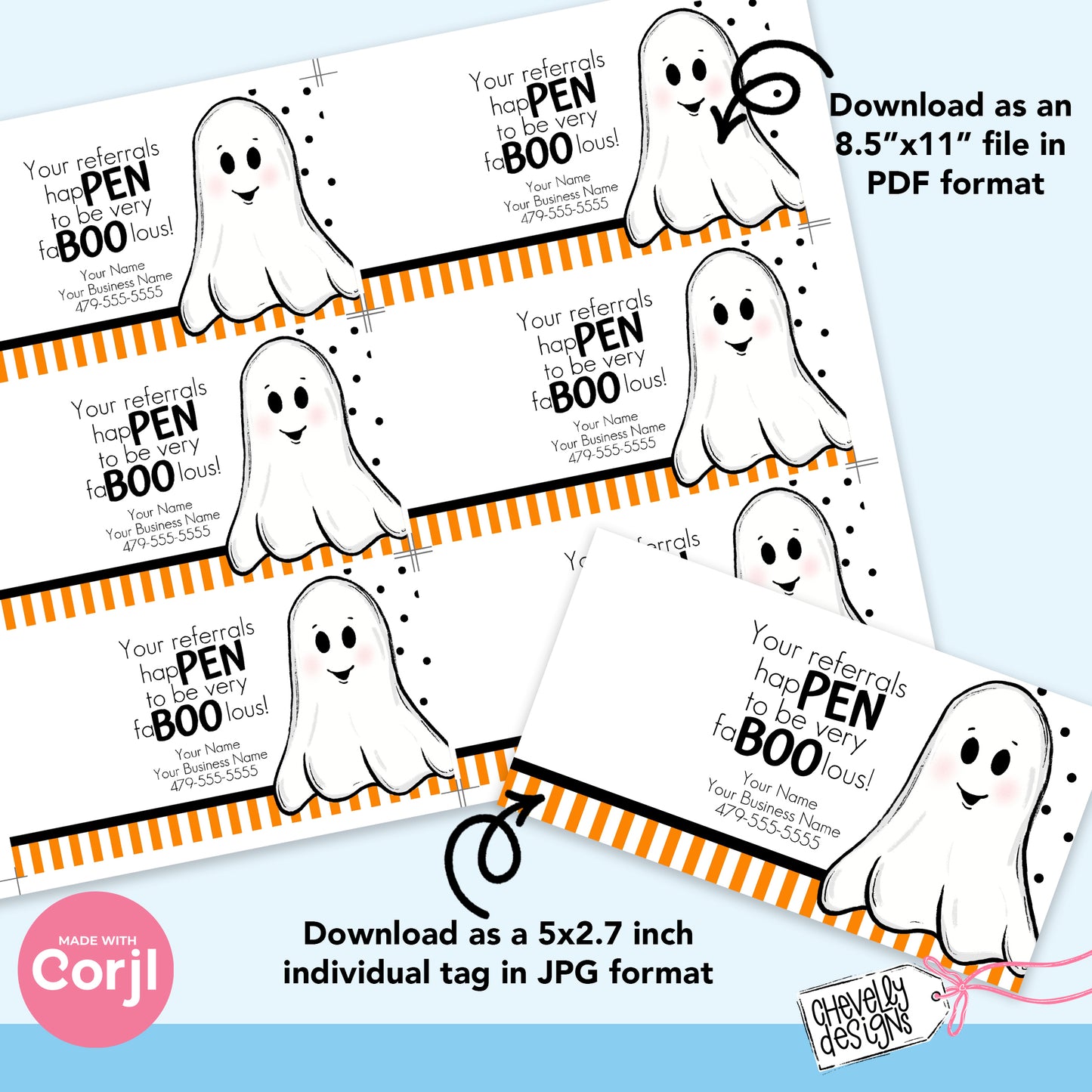 EDITABLE - Your Referrals are fa-BOO-lous - Halloween Referral Marketing Gift Tag for ink pens - Printable Digital File