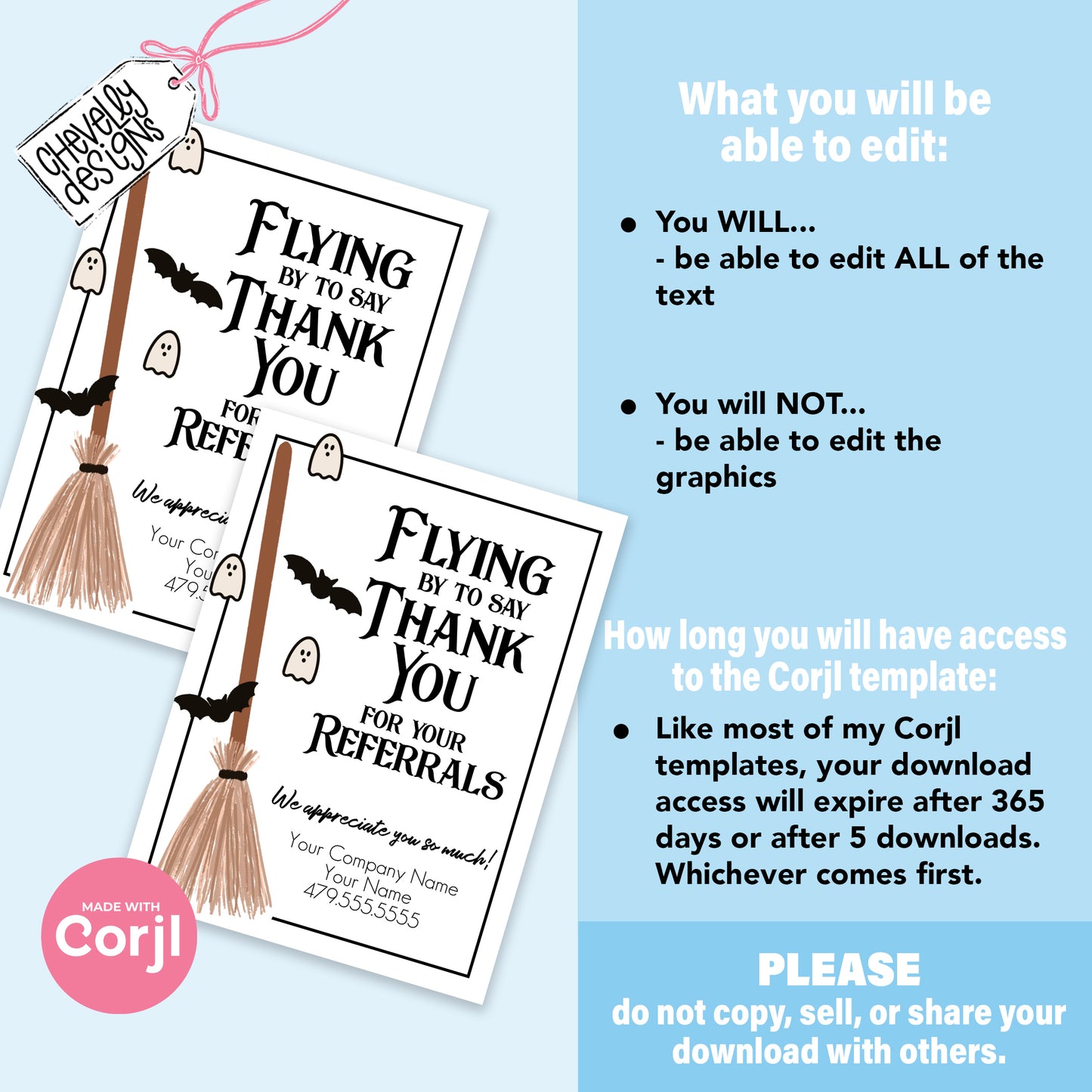 EDITABLE Halloween Referral Gift Tag - Flying by to Say Thank You - Printable Digital File