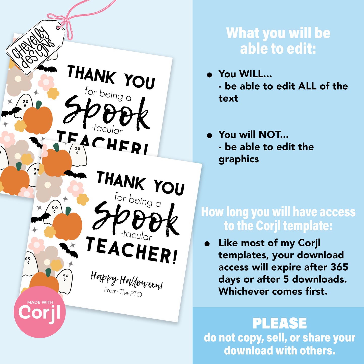 EDITABLE Halloween Gift Tag - Spook-tacular Teacher - Printable Digital File