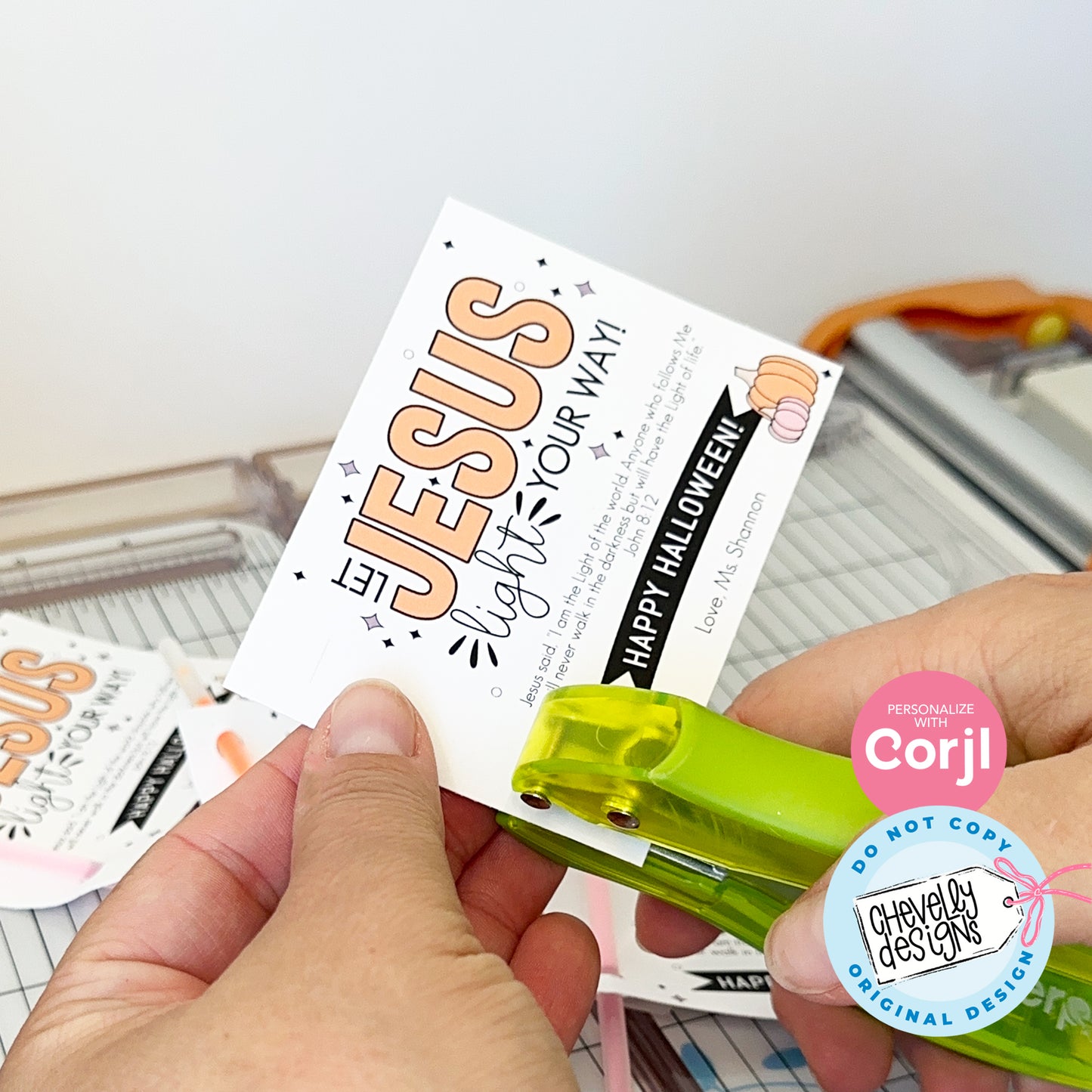 EDITABLE - Glow Stick Gift Tags - Let Jesus Light Your Way Halloween Treats for Kids - Printable Digital File
