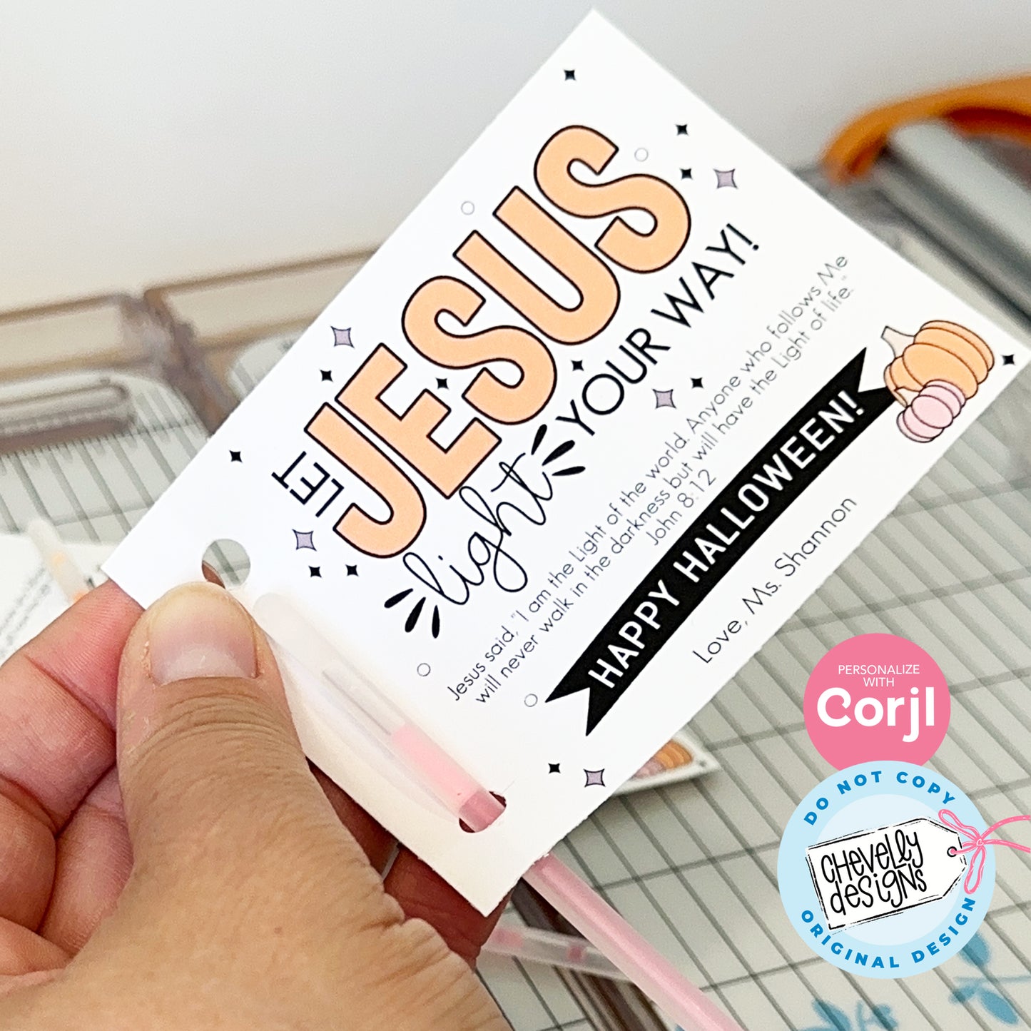 EDITABLE - Glow Stick Gift Tags - Let Jesus Light Your Way Halloween Treats for Kids - Printable Digital File