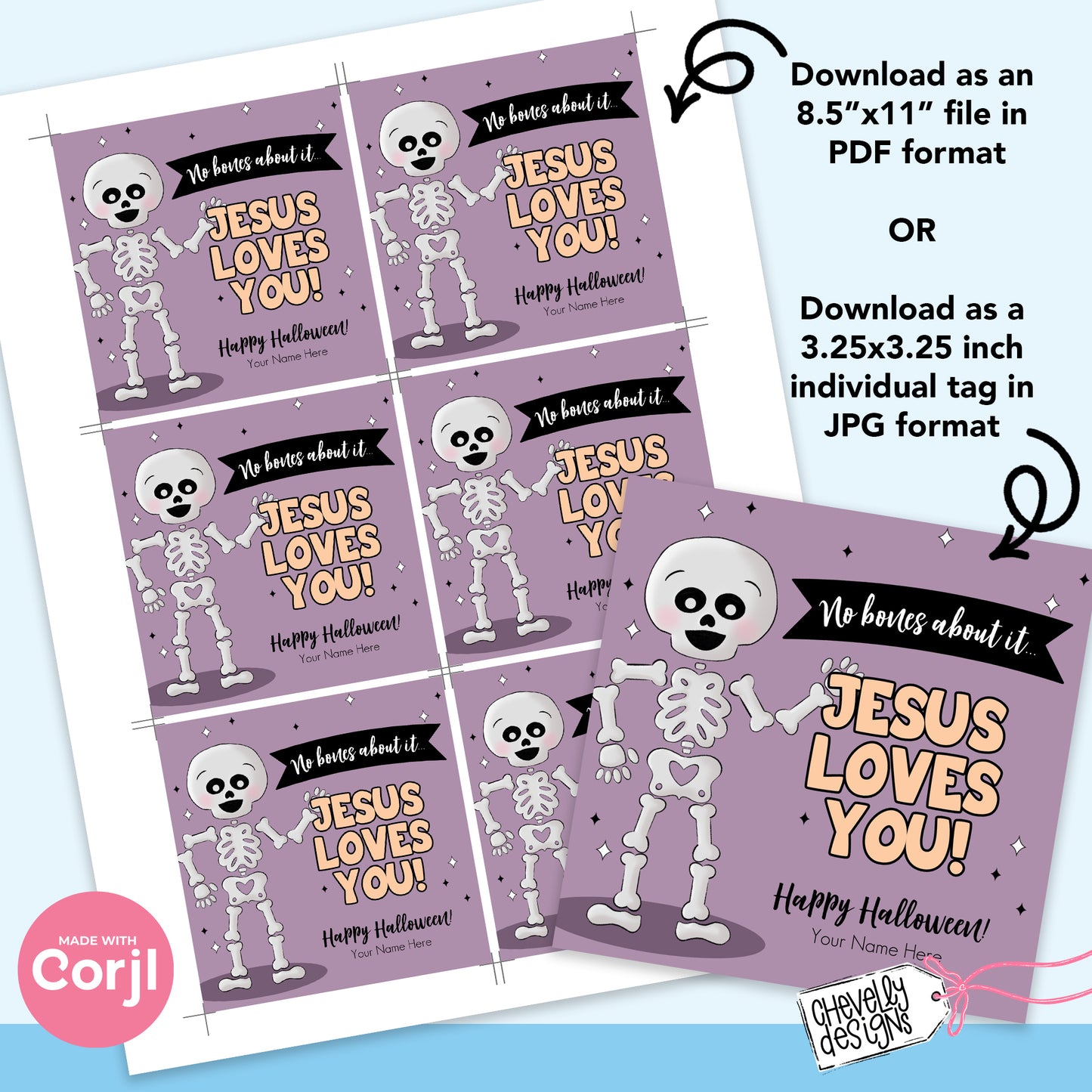 EDITABLE Halloween Treat Tags - No Bones About It Jesus Loves You - Printable Digital File