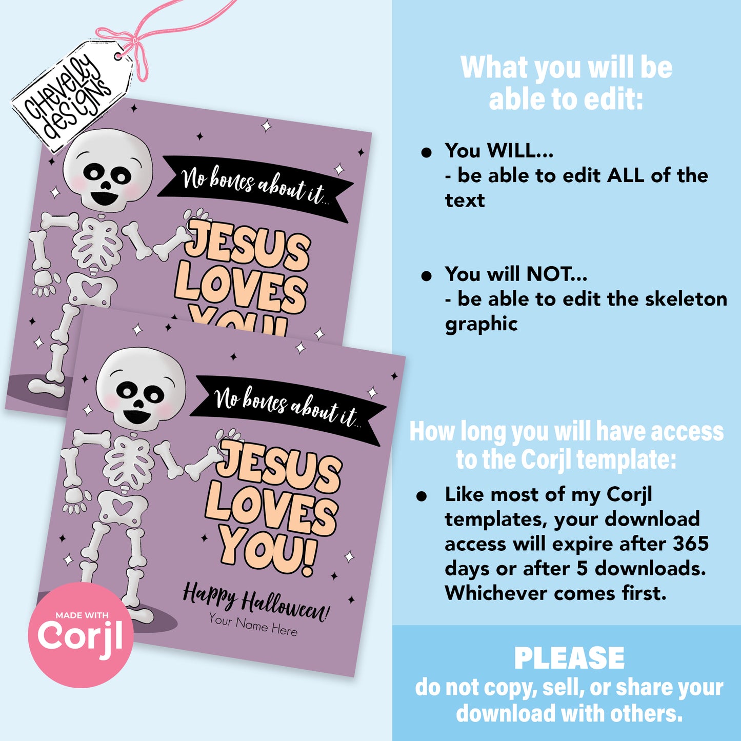 EDITABLE Halloween Treat Tags - No Bones About It Jesus Loves You - Printable Digital File