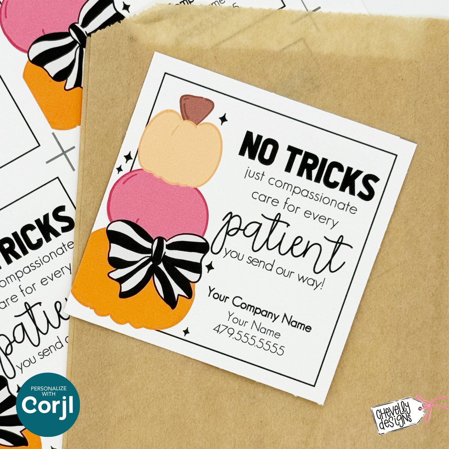 Editable Halloween Referral Gift Tag: No Tricks Just Compassionate Patient Care Marketing Labels (Digital File HT-HAL030)