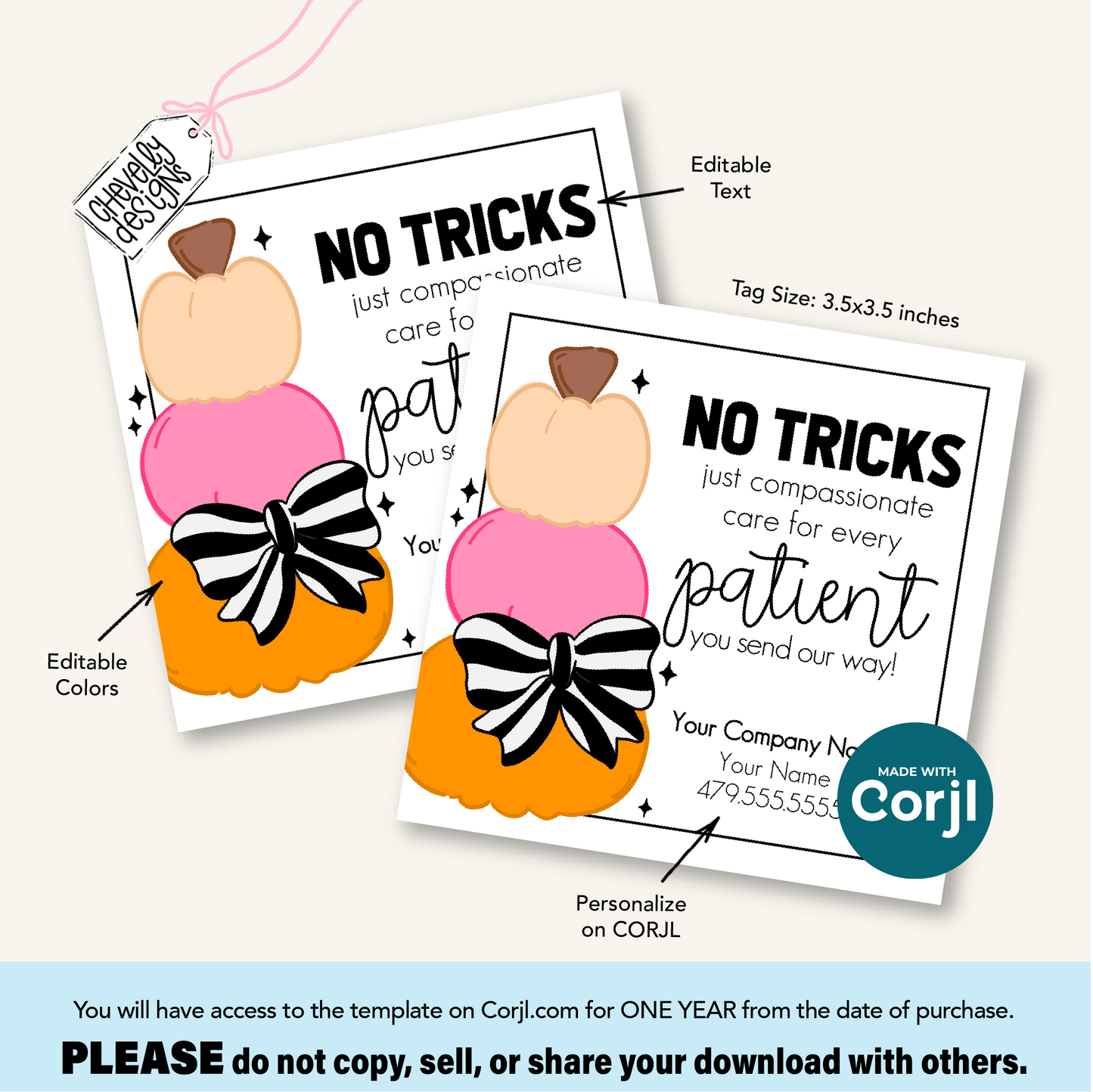 Editable Halloween Referral Gift Tag: No Tricks Just Compassionate Patient Care Marketing Labels (Digital File HT-HAL030)