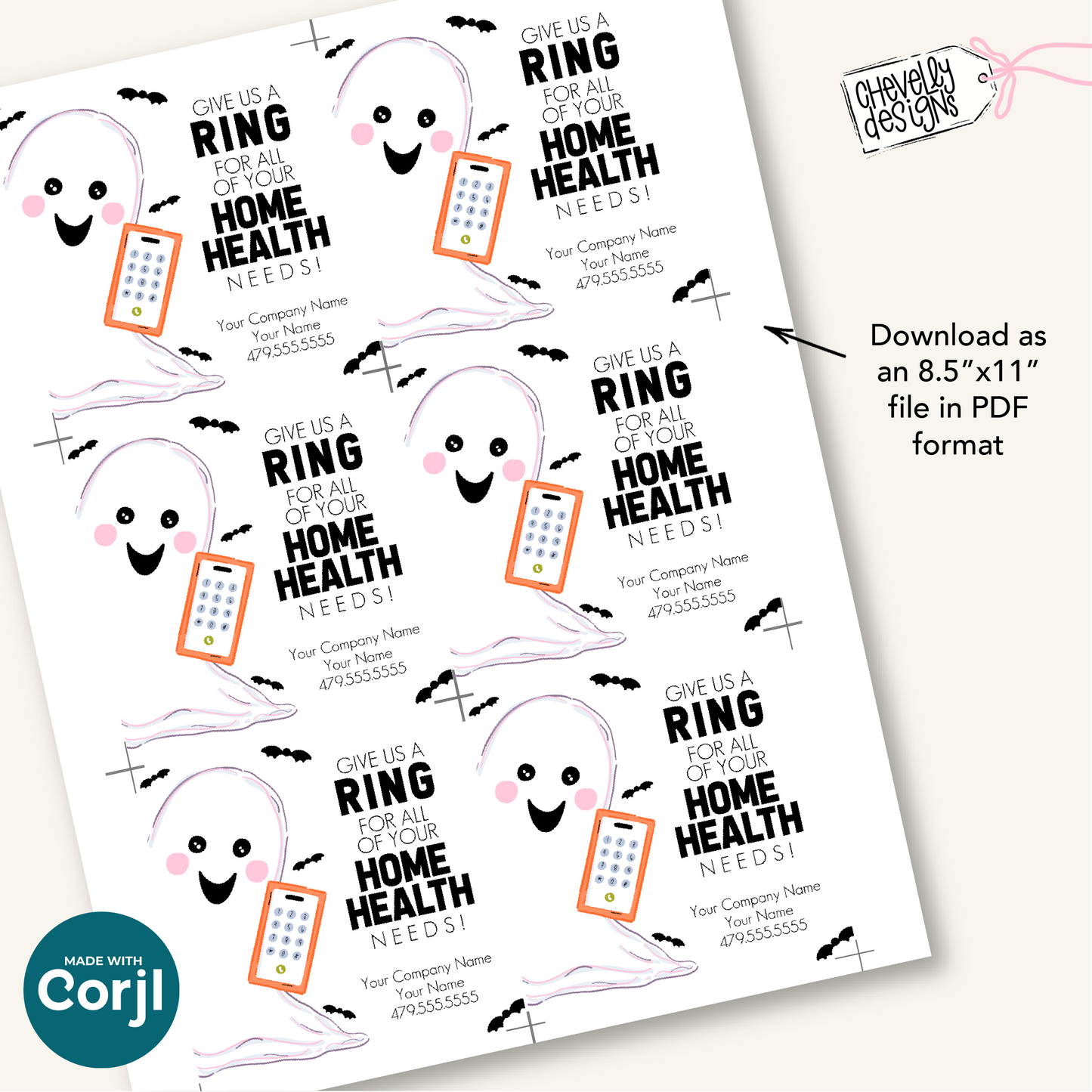 Editable Halloween Referral Gift Tag: Give Us a Ring Home Health Marketing Labels (Digital File HT-HAL031)