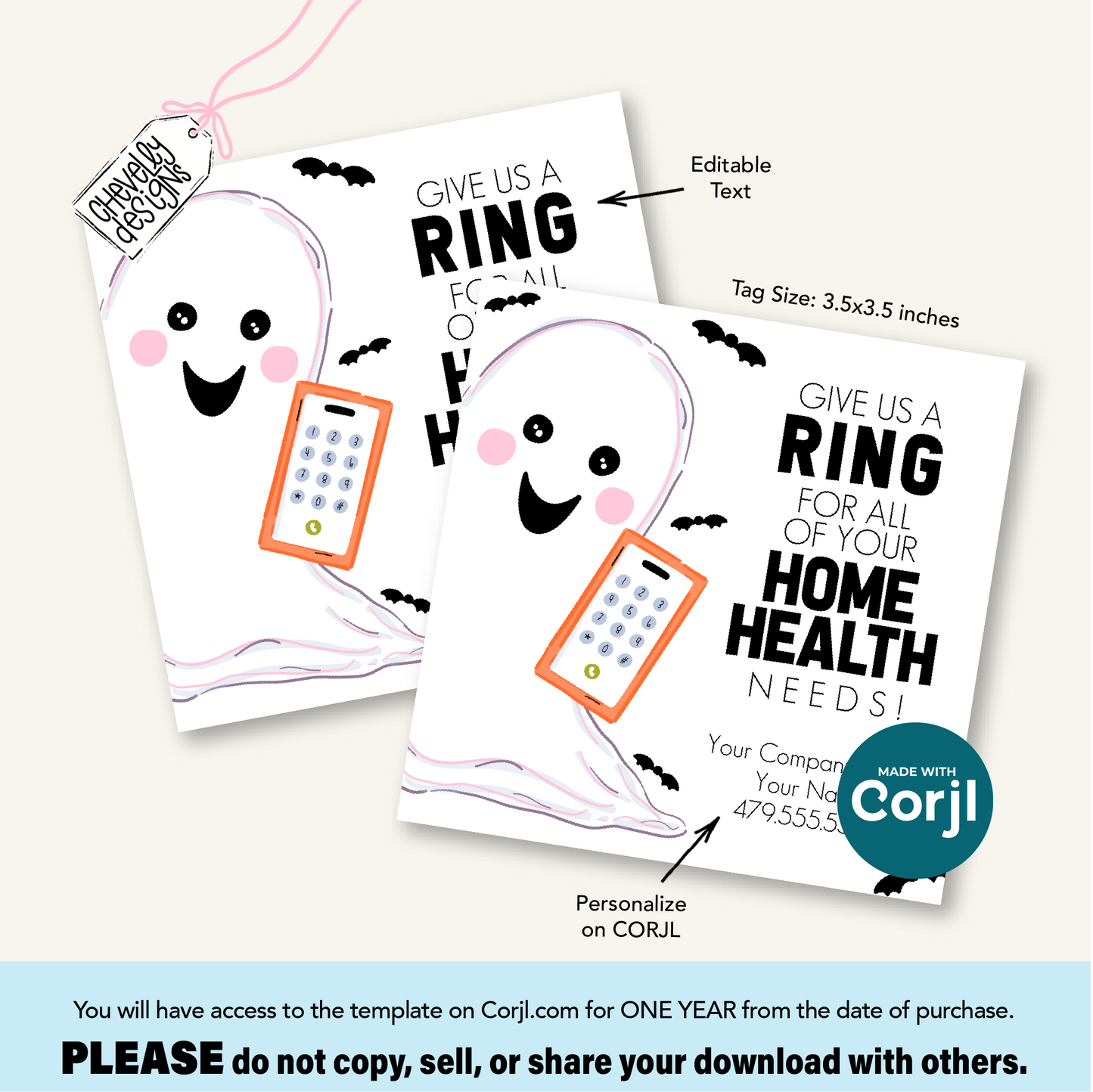 Editable Halloween Referral Gift Tag: Give Us a Ring Home Health Marketing Labels (Digital File HT-HAL031)
