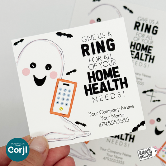 Editable Halloween Referral Gift Tag: Give Us a Ring Home Health Marketing Labels (Digital File HT-HAL031)