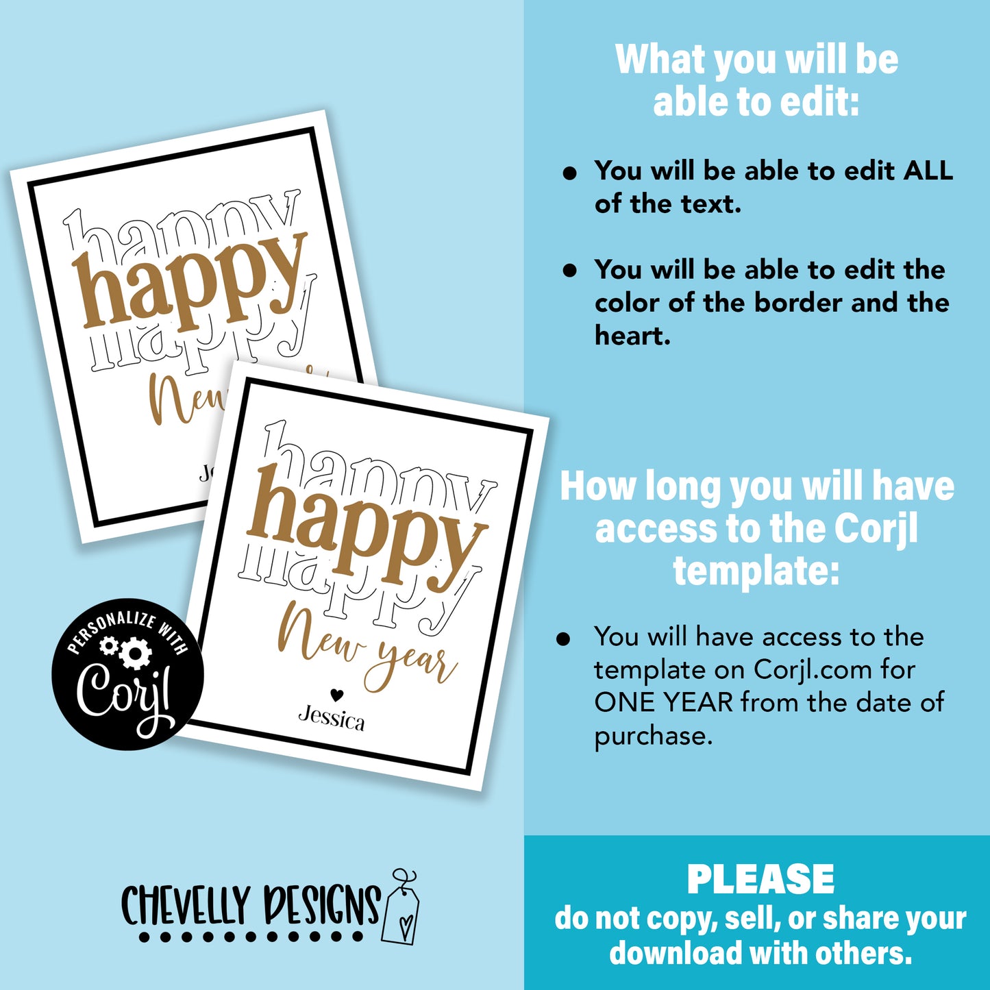 EDITABLE - Happy Happy Happy New Year Gift Tags - Printable Digital File