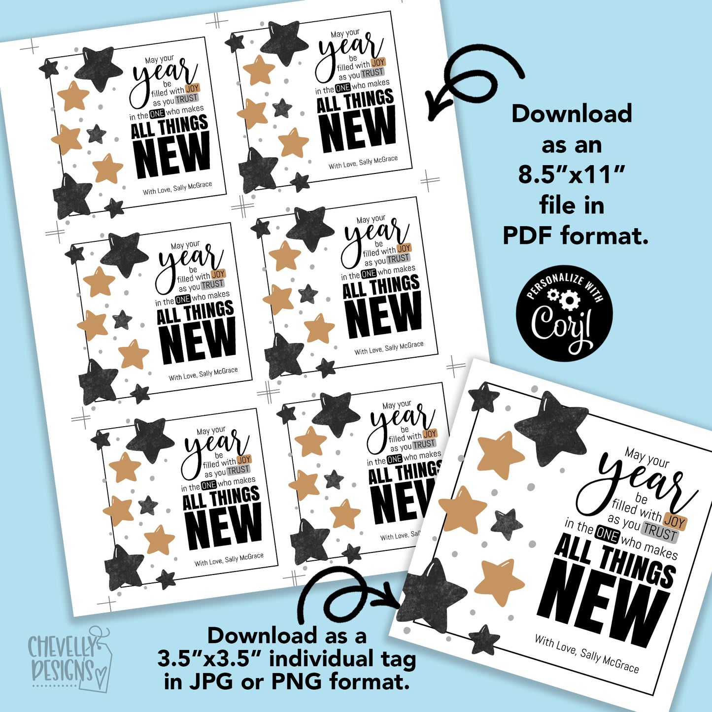 Editable - All Things New - Religious New Years Gift Tags - Printable Digital File