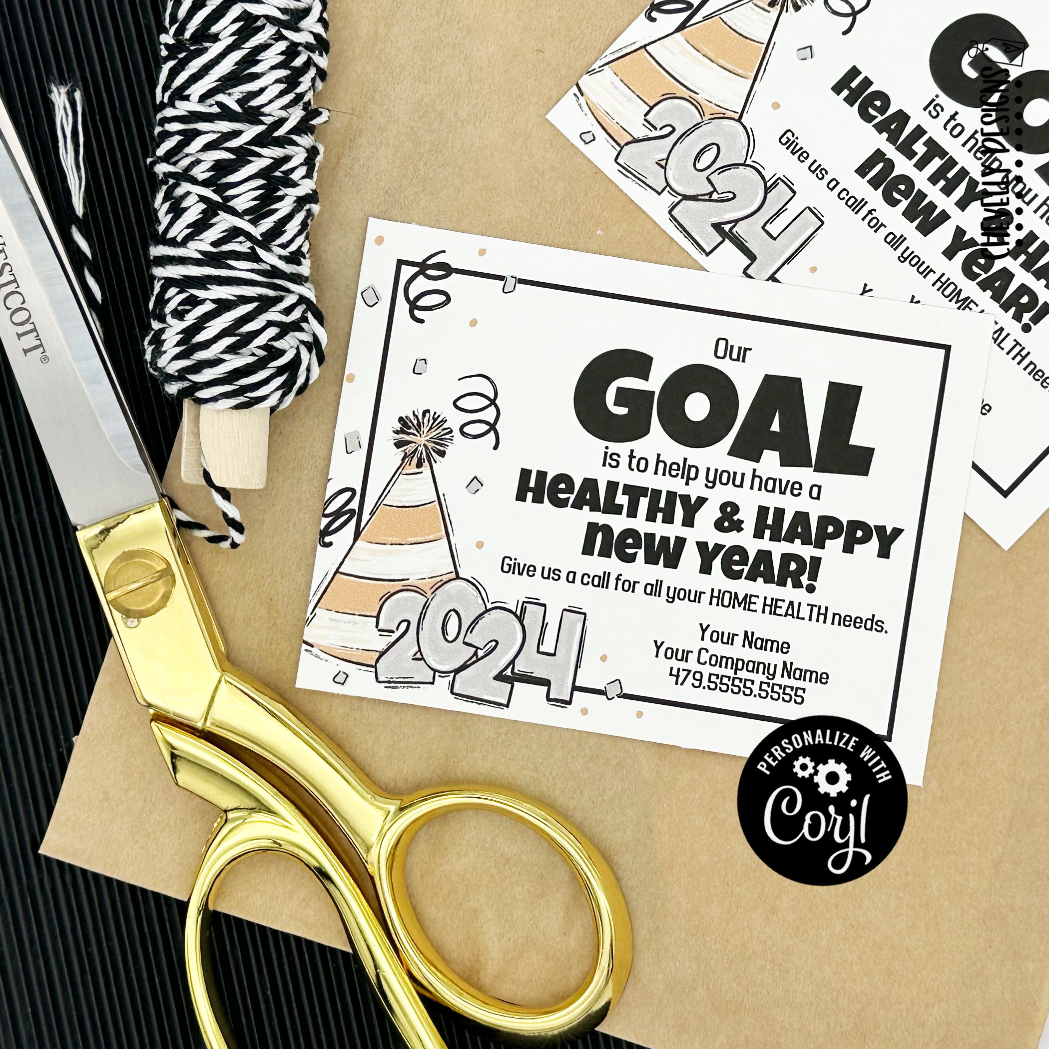 Editable - 2024 Our Goal Healthy Happy New Year - Referral Marketing Gift  Tags - Printable Digital File