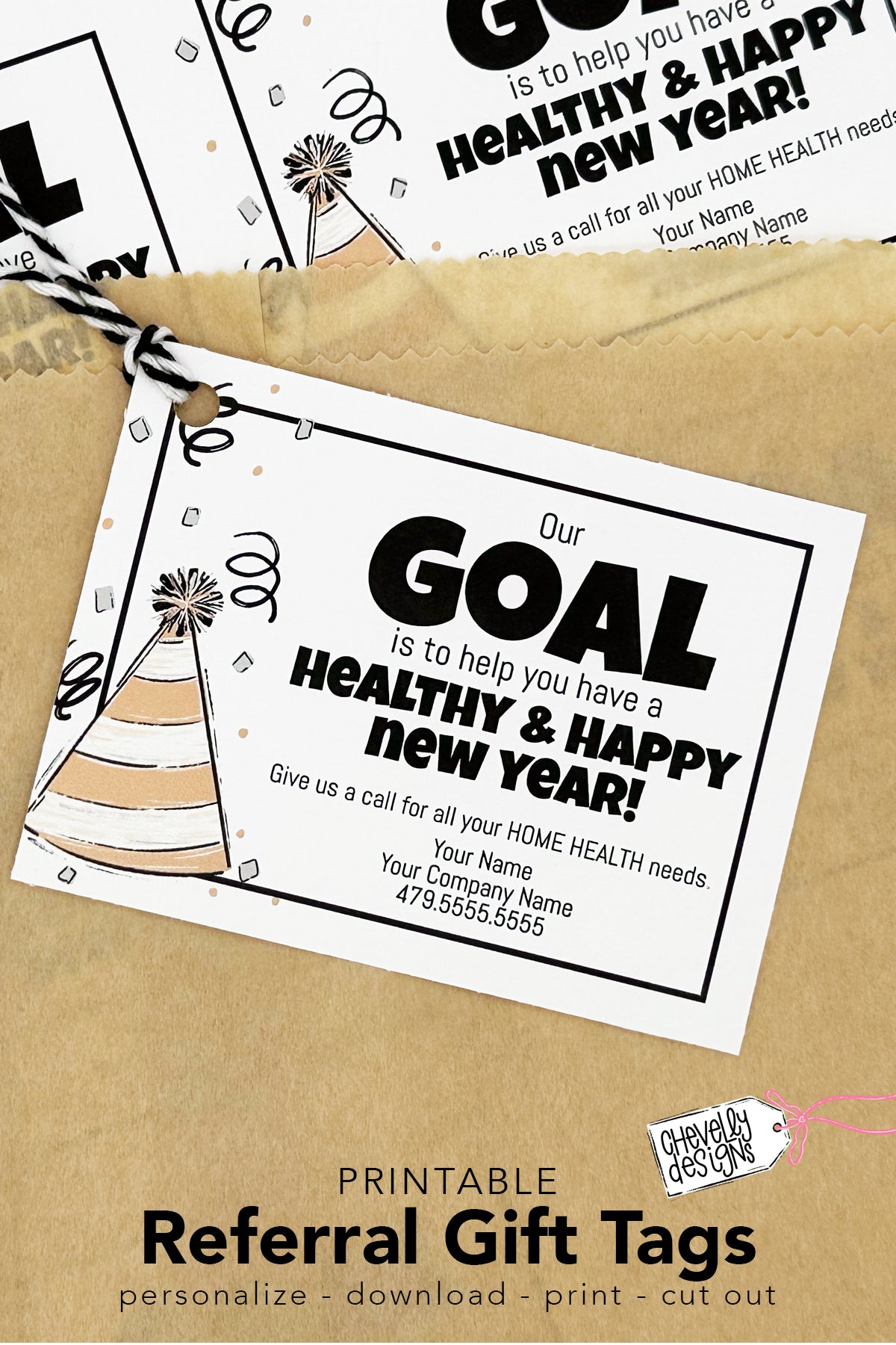 Editable - Our Goal Healthy Happy New Year - Referral Marketing Gift Tags - Printable Digital File