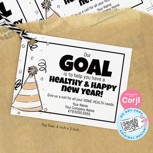 Editable - Our Goal Healthy Happy New Year - Referral Marketing Gift Tags - Printable Digital File