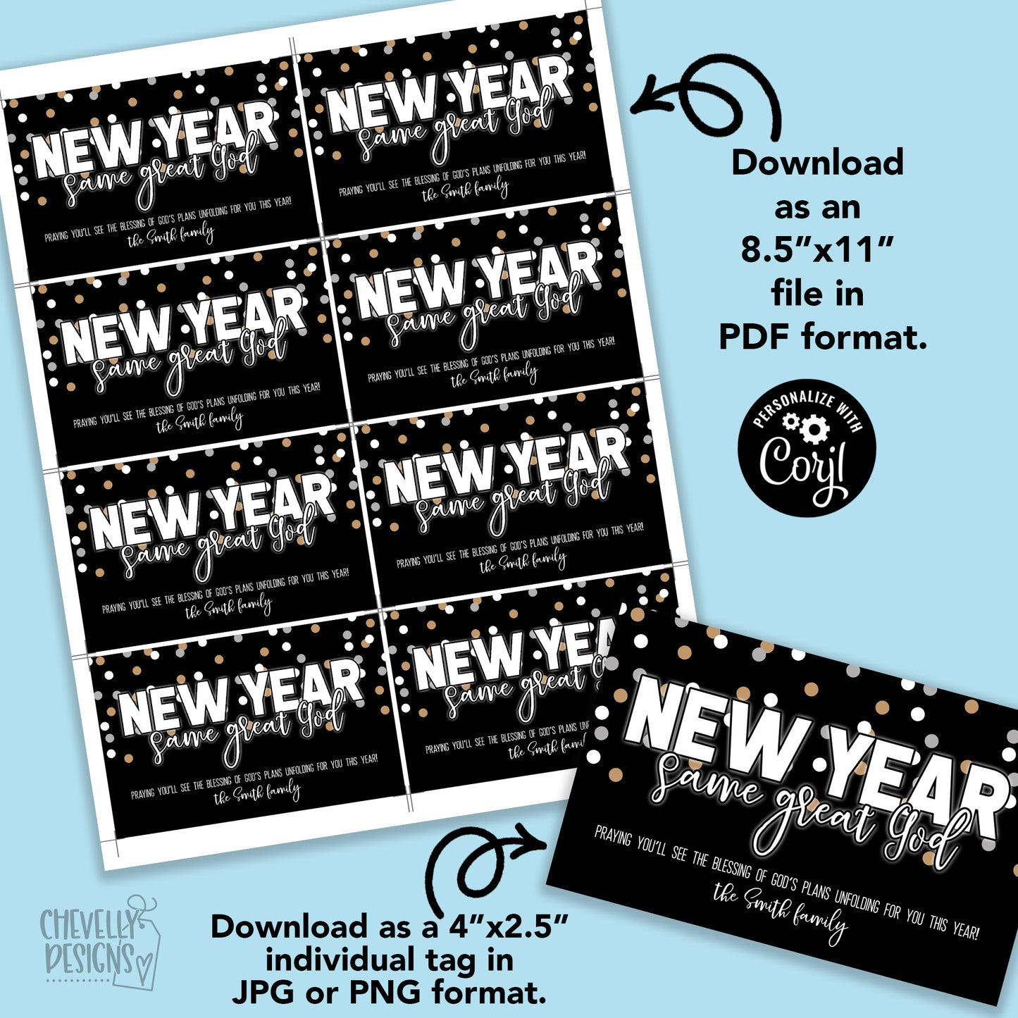 Editable - New Year Same Great God - Religious Faith Based Gift Tags - Printable Digital File