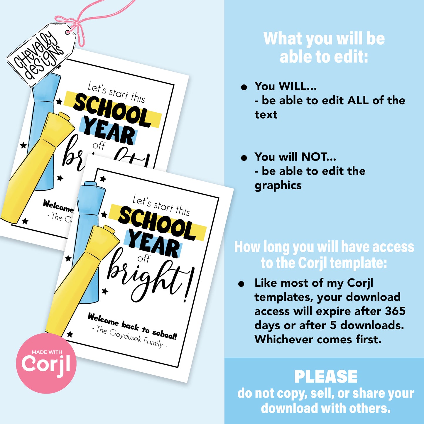 EDITABLE - Let's Start School Year off Bright - Teacher or Student Highlighter Back to School Gift Tag - Printable Digital File