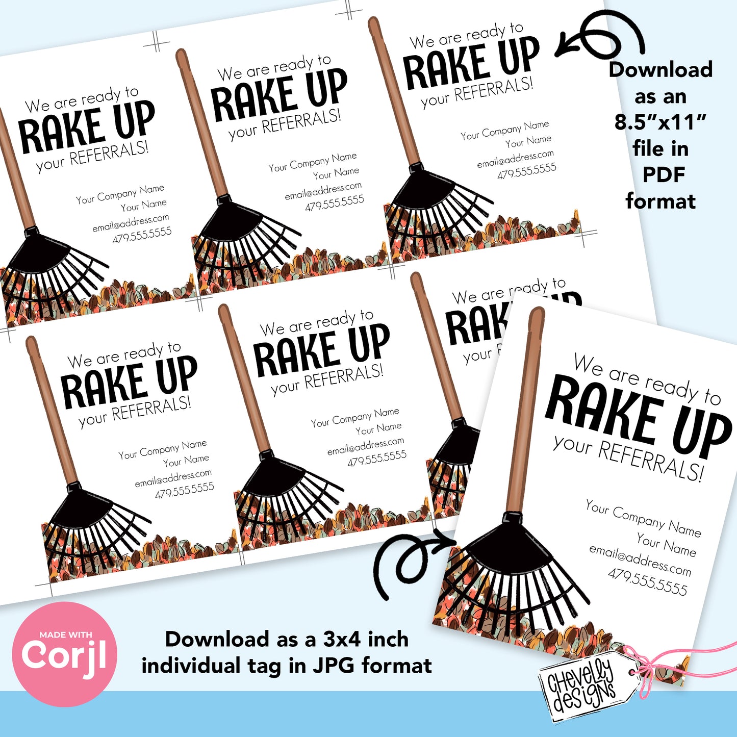 EDITABLE - Rake in the Referrals - Fall Business Marketing Gift Tag - Printable Digital File