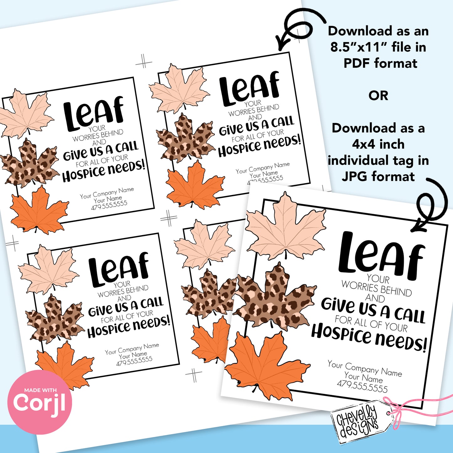 EDITABLE - Leaf Your Worries Behind - Fall Hospice Referral Gift Tag - Printable Digital File