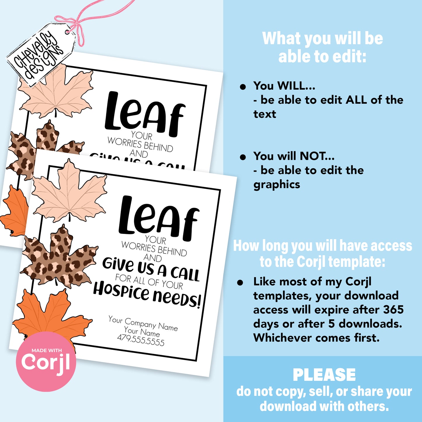 EDITABLE - Leaf Your Worries Behind - Fall Hospice Referral Gift Tag - Printable Digital File