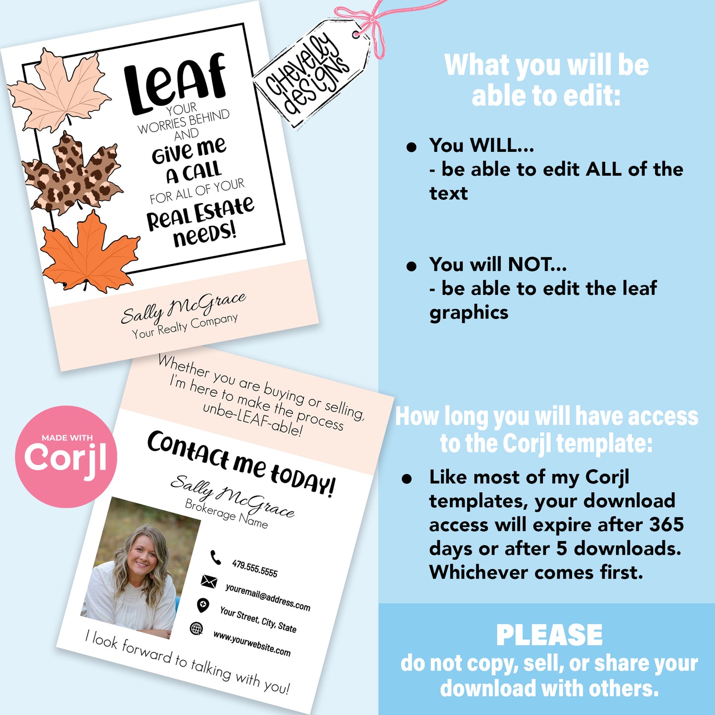 EDITABLE - Leaf Your Worries Behind - Real Estate Pop By Business Gift Tag - Printable Digital File