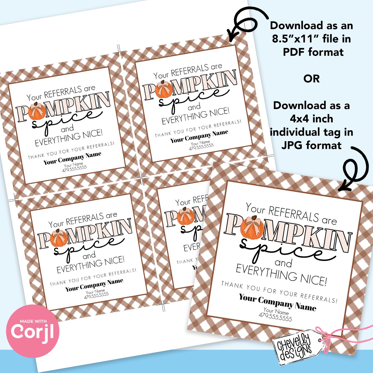 EDITABLE - Your Referrals are Pumpkin Spice - Fall Client Thank You Gift Tag - Printable Digital File