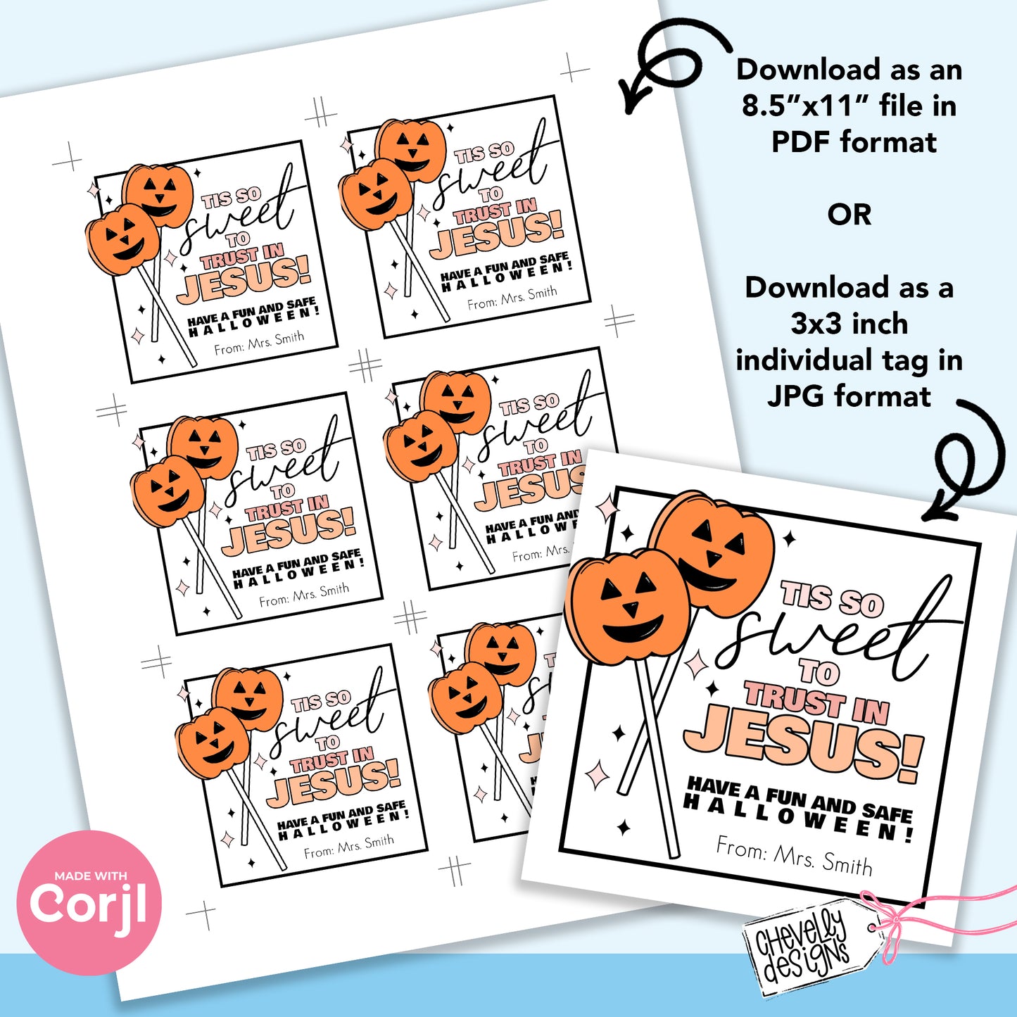 EDITABLE Halloween Treat Tags - Tis so Sweet to Trust in Jesus - Printable Digital File