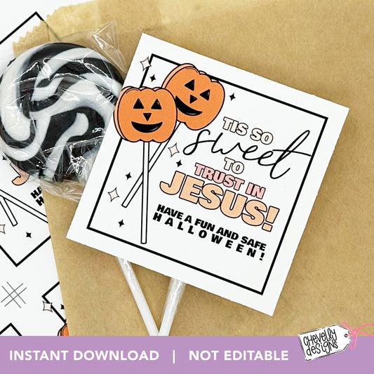 Printable Halloween Treat Tags - Tis so Sweet to Trust in Jesus