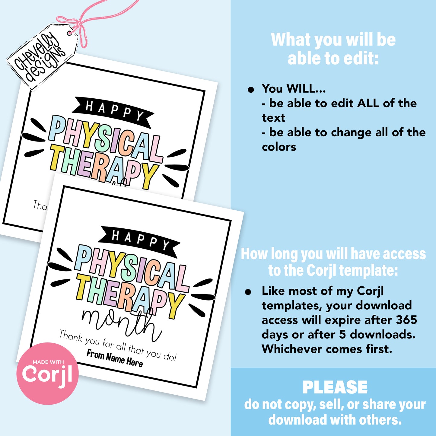EDITABLE Physical Therapy Month Appreciation Gift Tag - Printable Digital File
