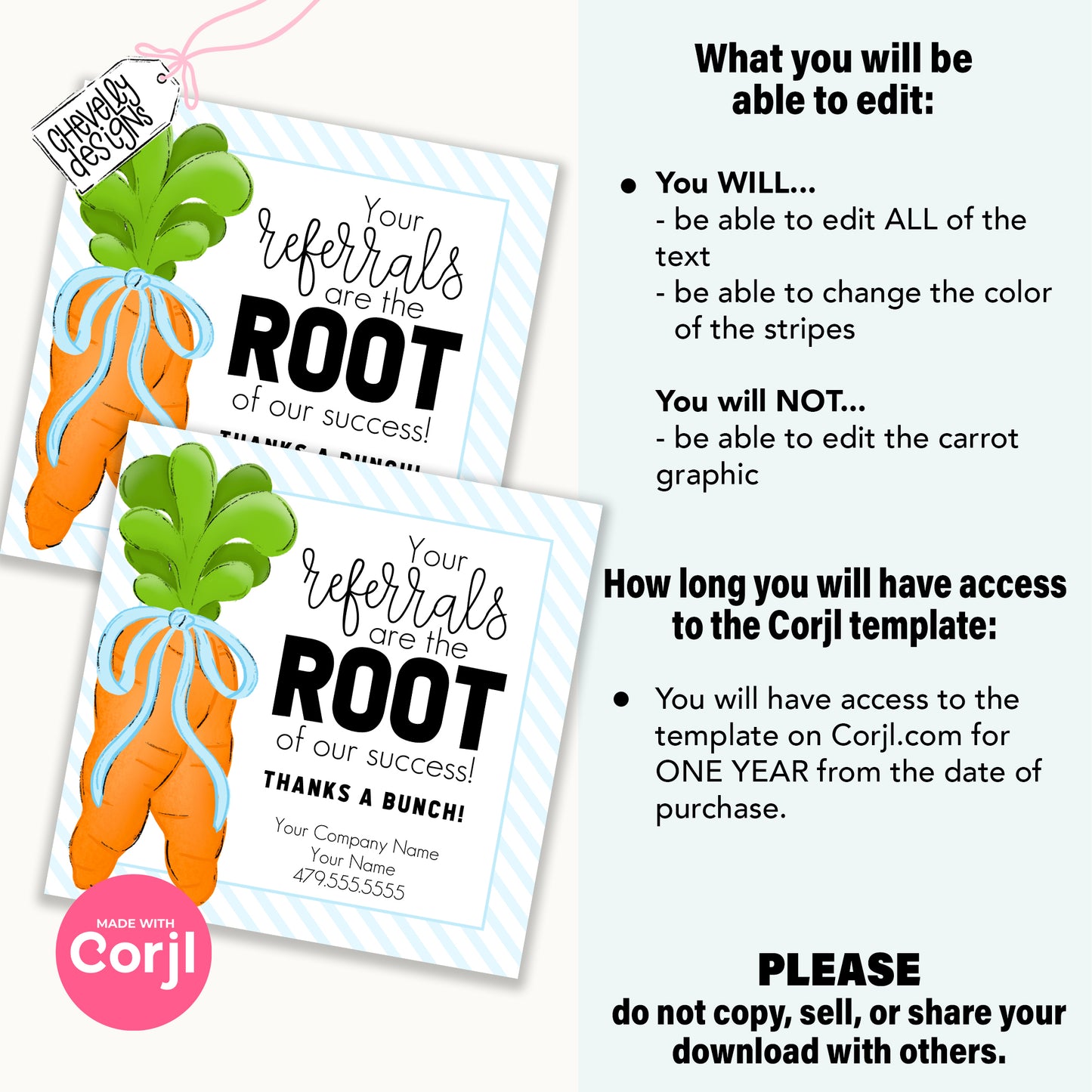 Editable Printable Referral Marketing Gift Tags, Your Referrals are the Root of our Success, Carrot Themed