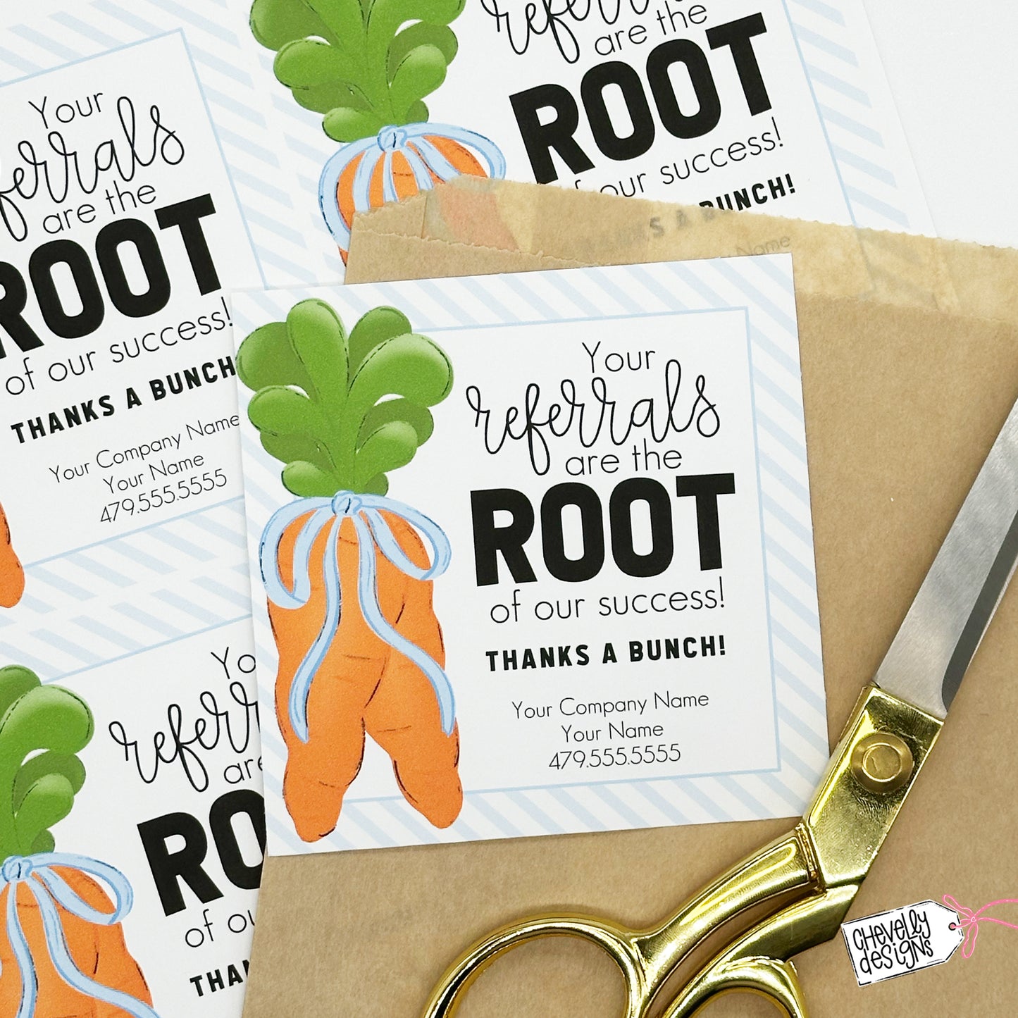Editable Printable Referral Marketing Gift Tags, Your Referrals are the Root of our Success, Carrot Themed