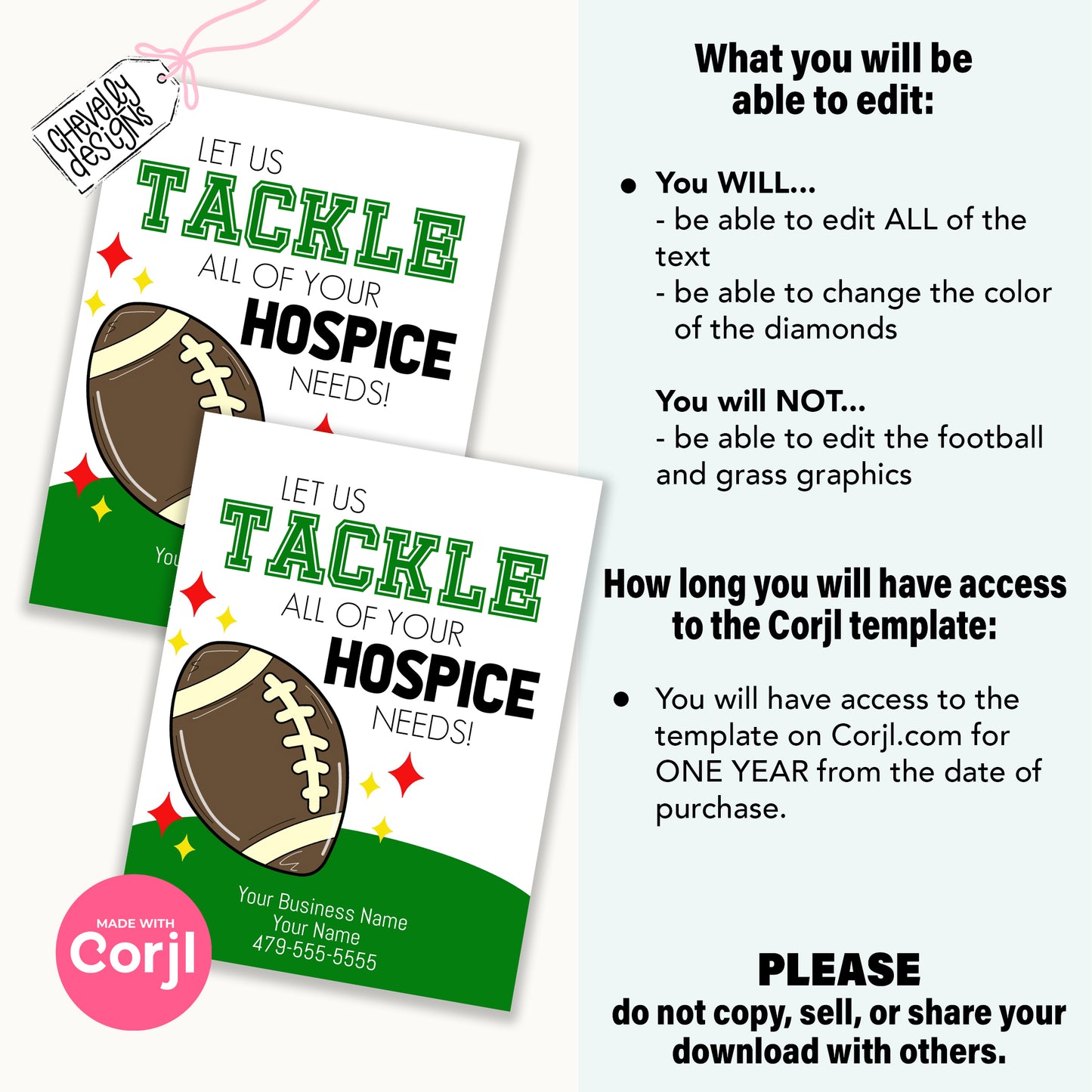 Editable Printable Referral Marketing Gift Tags, Let Us Tackle Your Hospice Needs, Football Theme