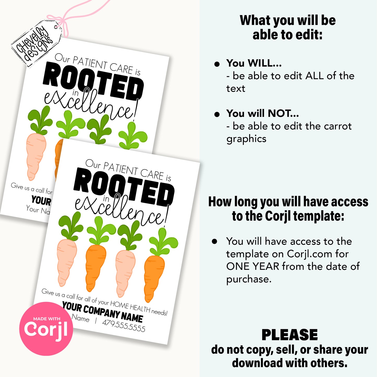 Editable Printable Referral Marketing Gift Tags, Our Patient Care is Rooted in Excellence, Carrot Themed