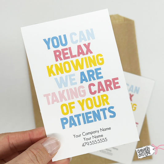 Editable Printable Referral Marketing Gift Tags, You Can Relax We are Taking Care of Your Patients